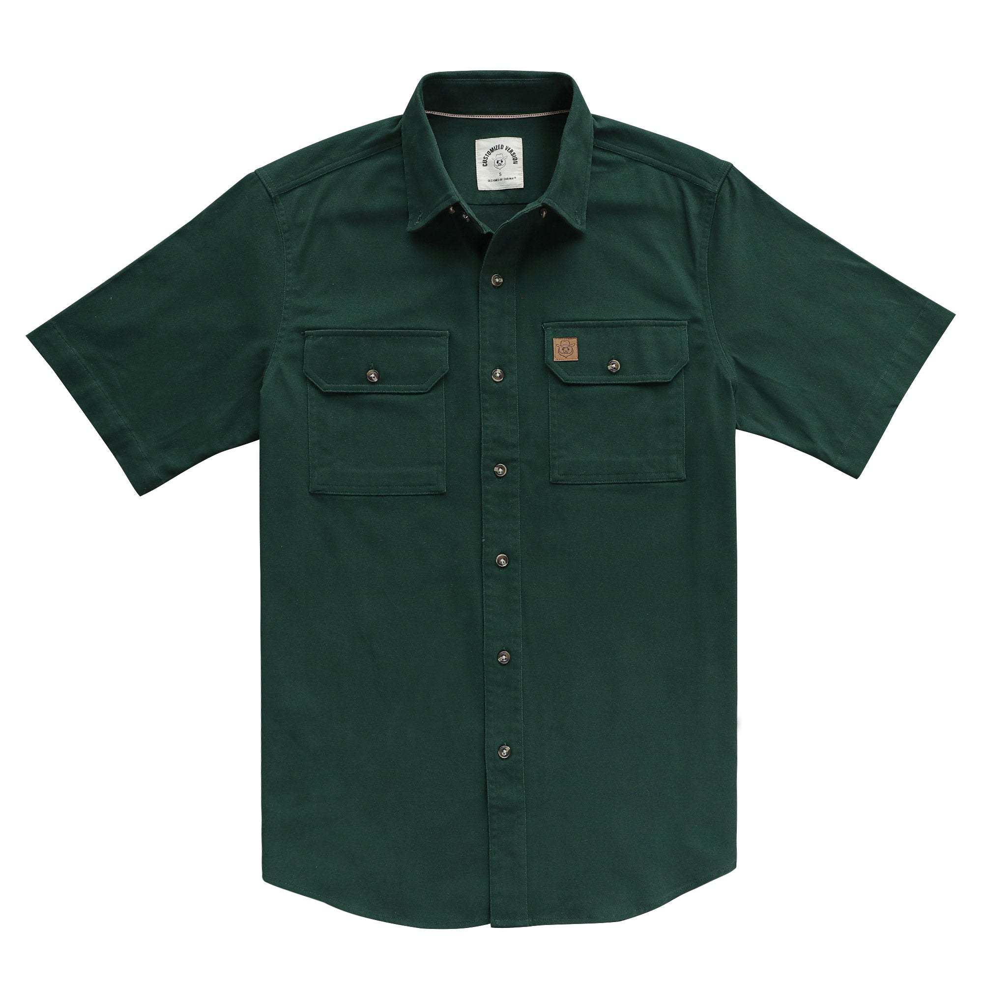 Men's outdoor casual short sleeve Dark green Solid shirt #1511