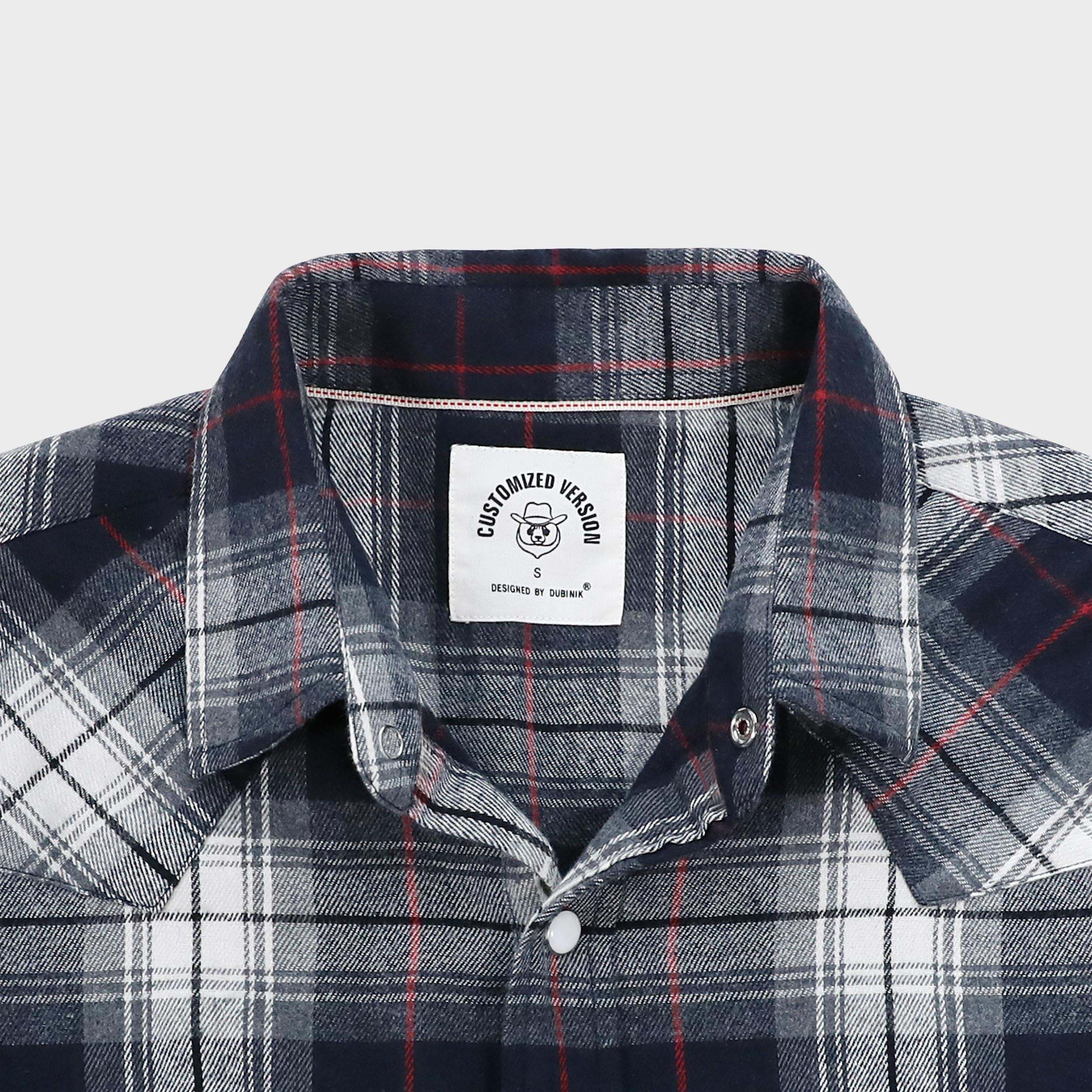 Dubinik? 6oz Flannel Shirt for Men Western Cowboy Pearl Snap Shirts for Men Long Sleeve Vintage Buttons Down Plaid Shirt#28804