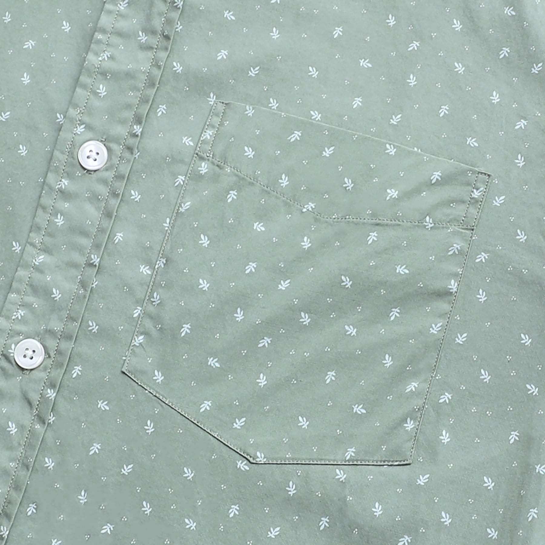 Men's casual short-sleeved cotton Light green Floral shirt #0100
