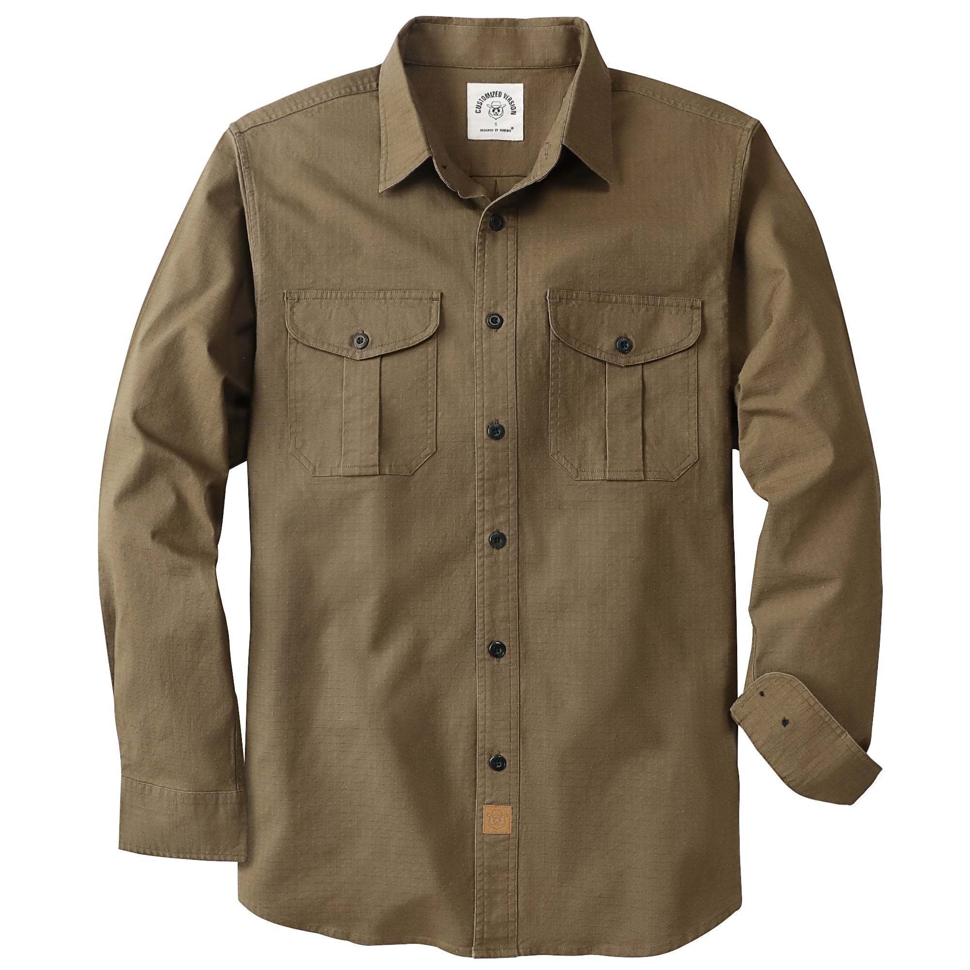 Dubinik? 6.5oz Mens Button Up Shirts Long Sleeve Casual Dark Khaki Solid Shirts for Men Two Pocket Regular Fit Comfortable with Stretch Shirt#0056007