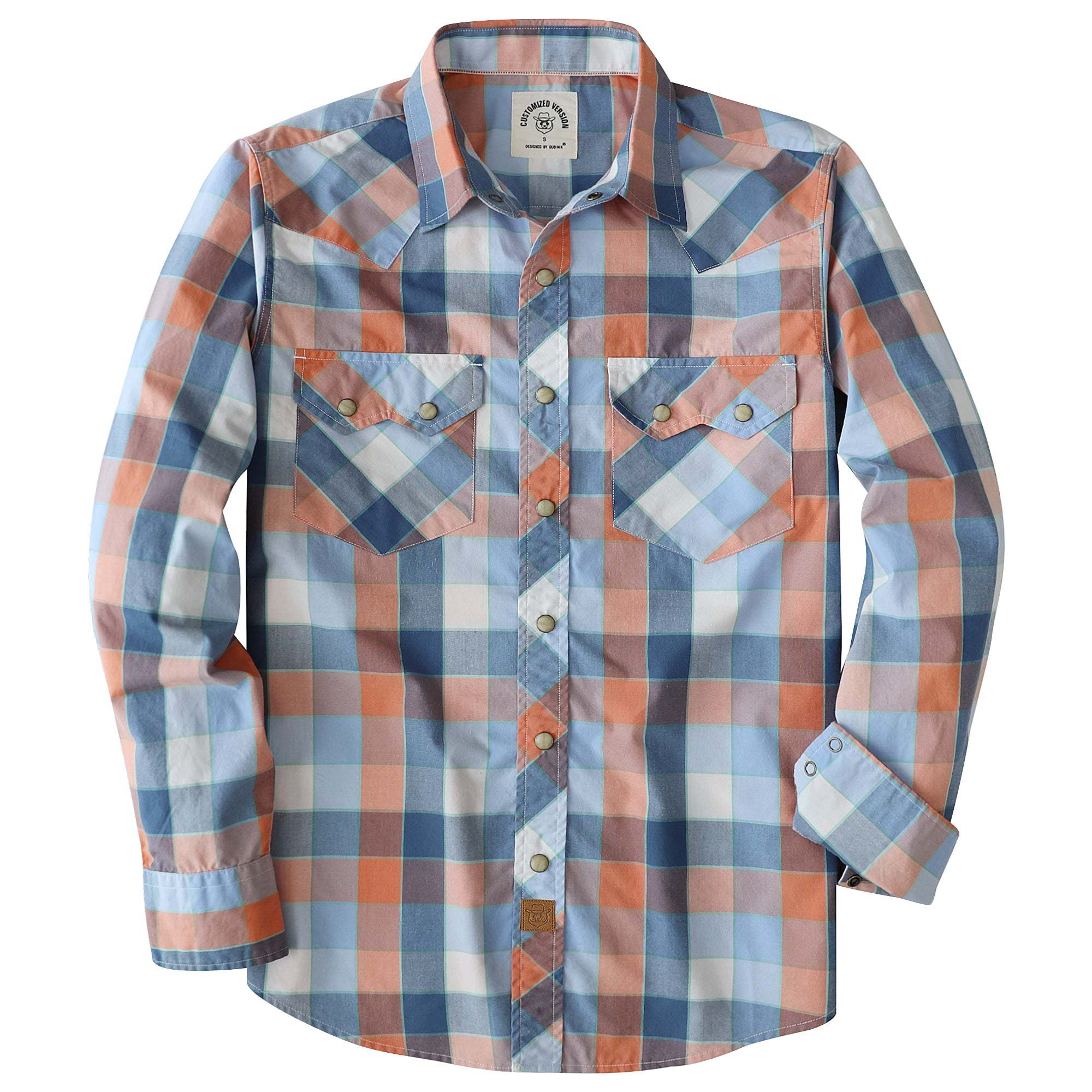 Dubinik? 4.1oz Pearl Snap Shirts For Men Long Sleeve Lightweight Casual Sawtooth Pocket Western Plaid Cowboy Cotton Vintage Work Shirt#48020