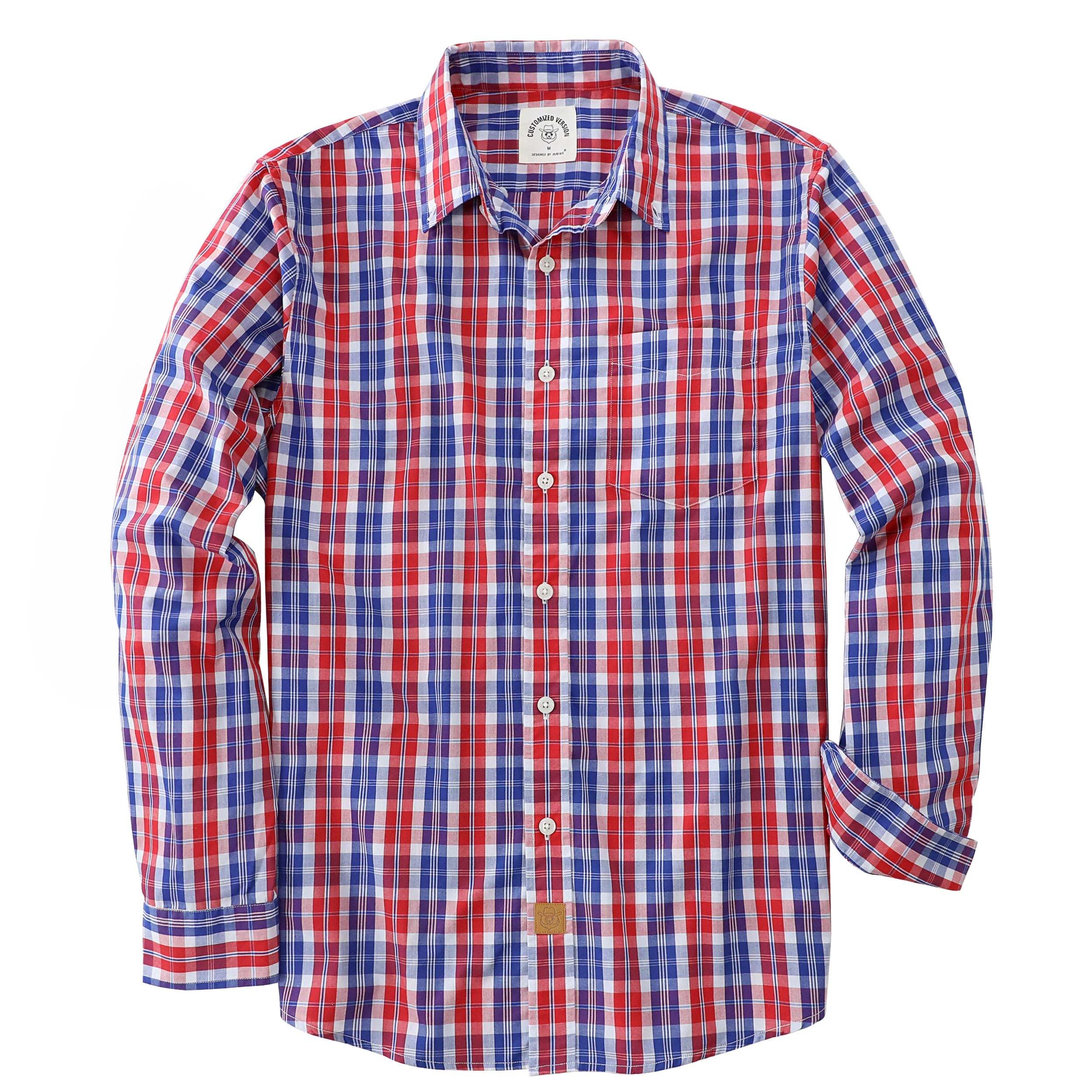Dubinik? 3.2oz Mens Long Sleeve Casual Button Down Vintage Plaid Shirts#52013