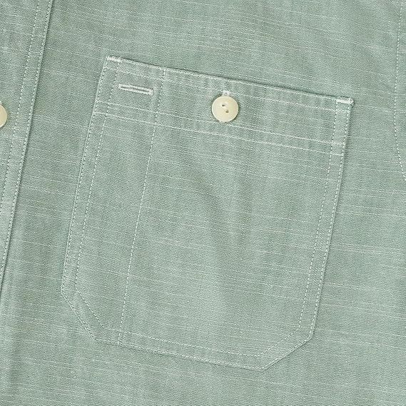 Dubinik? 5.5oz Light Green Chambray Long Sleeve Button-Front Closure Pocket Cotton Workshirt#58005