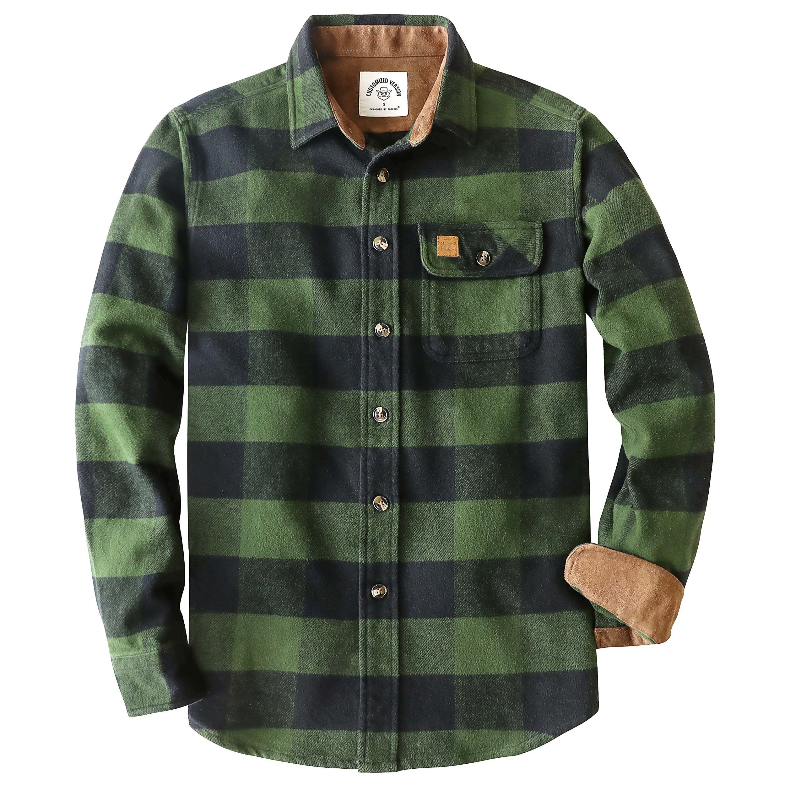 Dubinik? 10.8oz Ultra Heavyweight Green Flannel Shirt for Men Long Sleeve Casual Button Down Soft Pure Cotton Plaid Warm Suede Cuffs#0082017