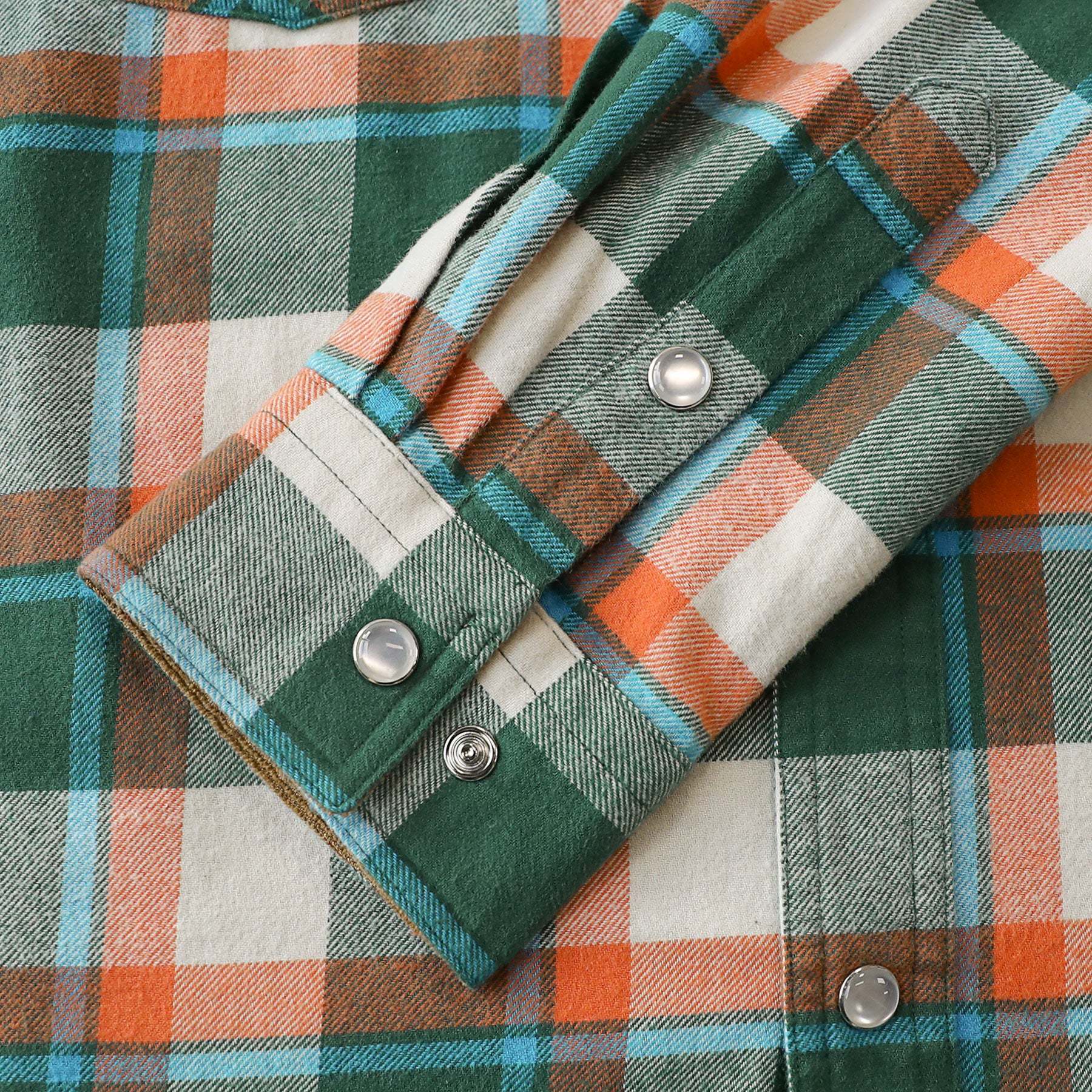 Dubinik? 6oz Men's Long Sleeve Pearl Snap Midweight Green Flannel Western Cowboy Christmas Tree Colors Plaid Shirts 100% Cotton#36009