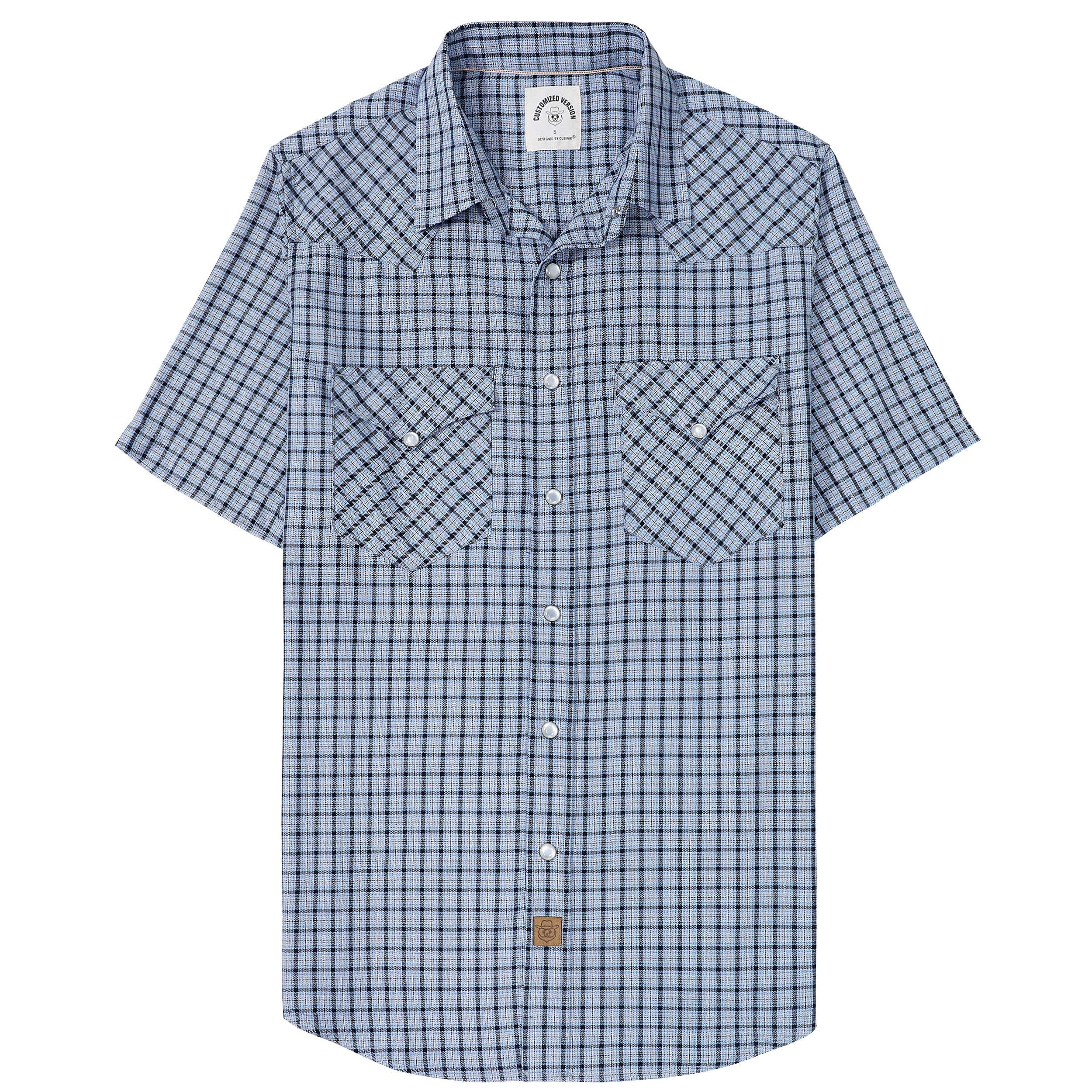 Dubinik?Bamboo Fiber Mens Shirts Short Sleeve Plaid Shirt Men Western Cowboy Pearl Snap Vintage Casual Plaid Shirt #2910