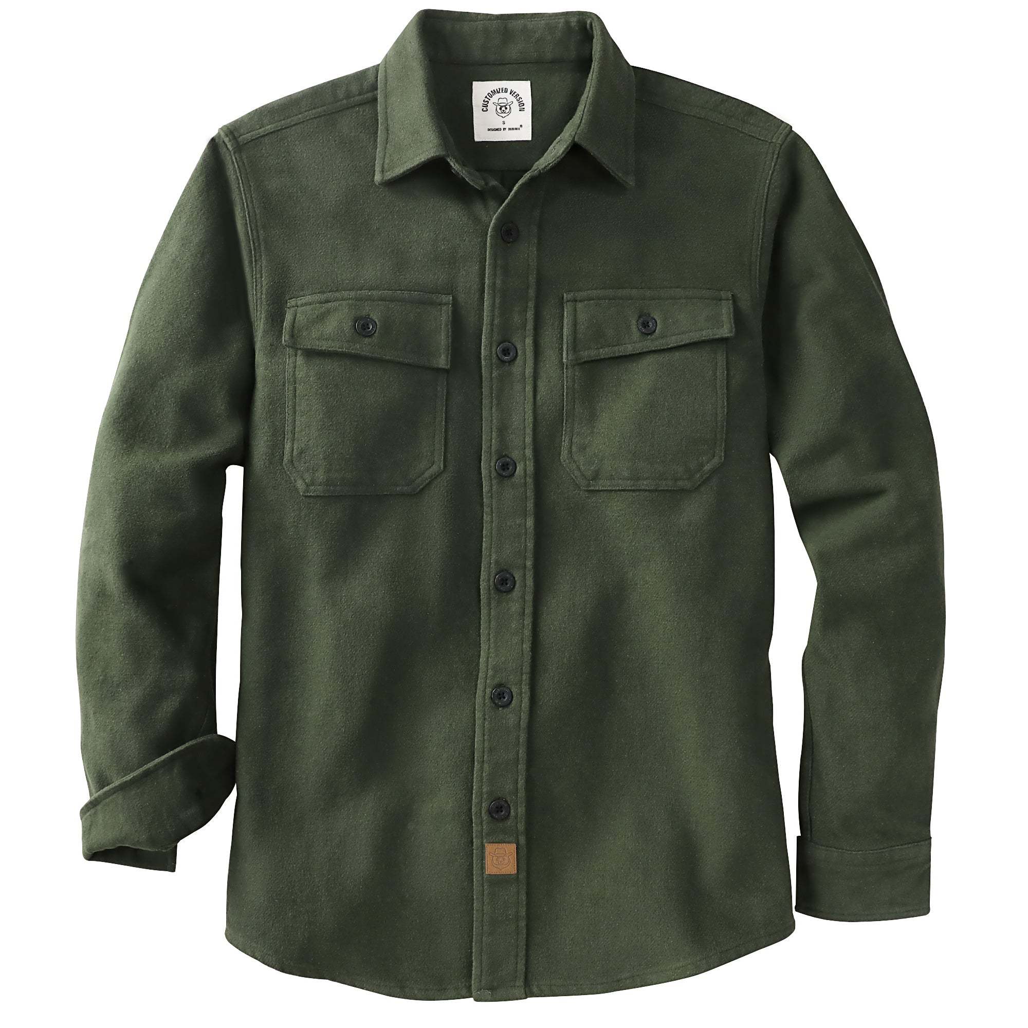 Dubinik? 10.8oz Ultra Heavyweight Olive Green Solid Flannel Shirt for Men Long Sleeve Mens Plaid Button Down Shirts for Men Vintage 100% Cotton#0081004