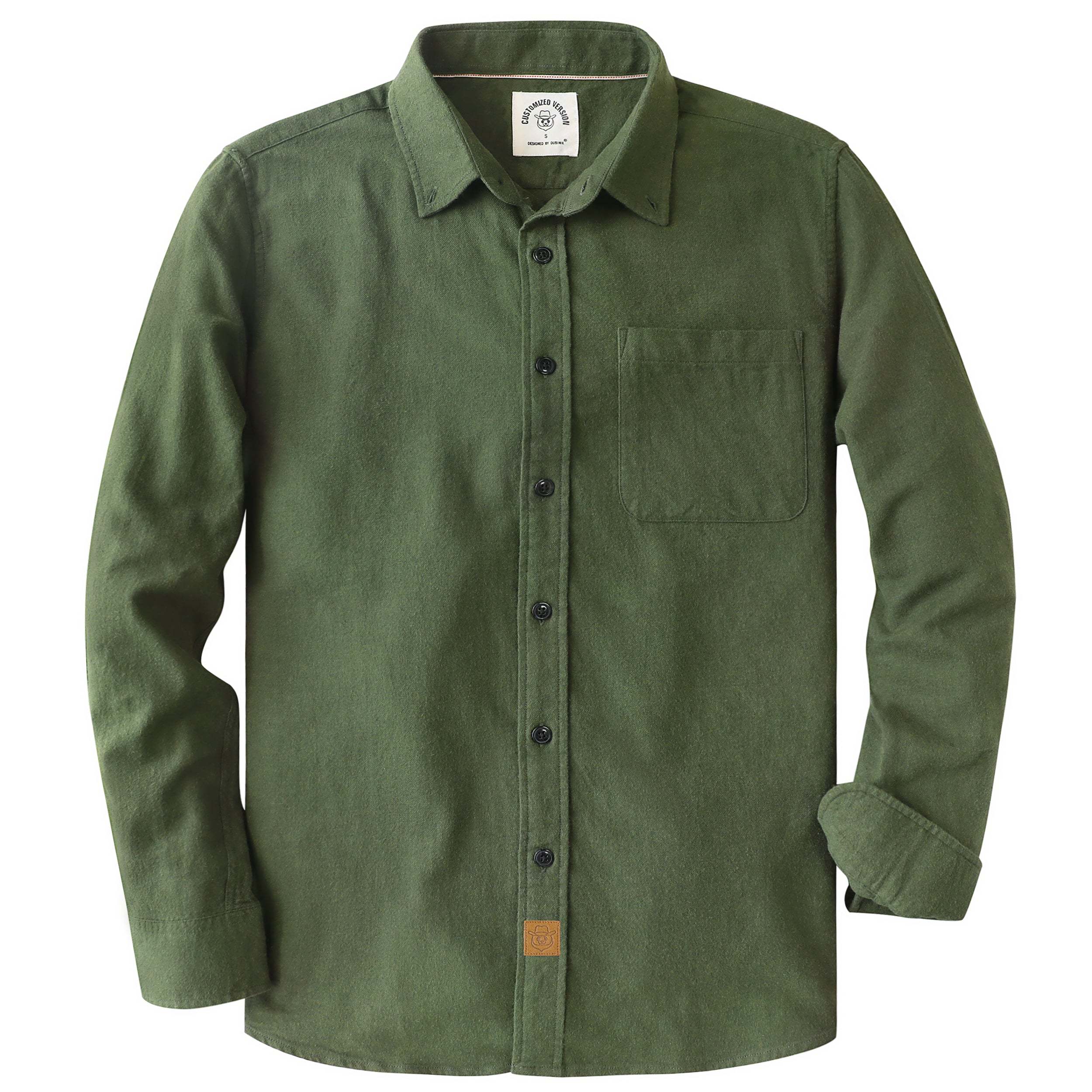 Tall size in stock now! 6oz Men's Dark Green Solid Flannel Long Sleeve Shirts #0302