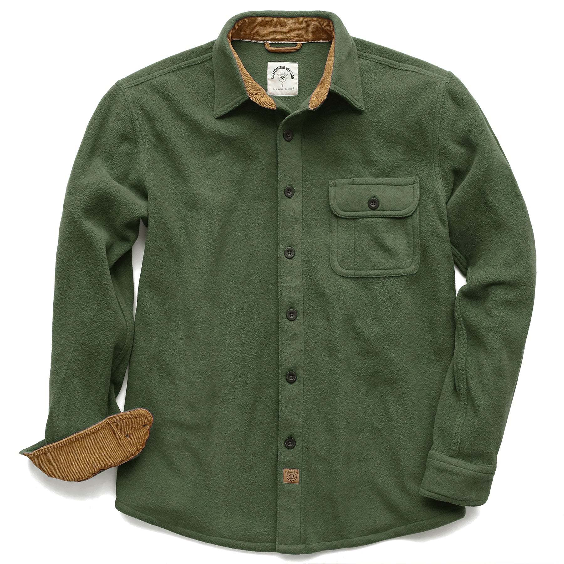 Mens Long Sleeve Army Green Solid Fleece Shirt Casual Button Down Light-in-weight Shirt #0241