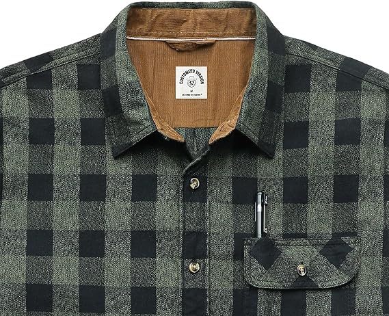6oz Mens Midweight Green Flannel Shirts Long Sleeve Casual Button Down Brushed 100% Cotton Shirt#10108 Tall size in stock now!