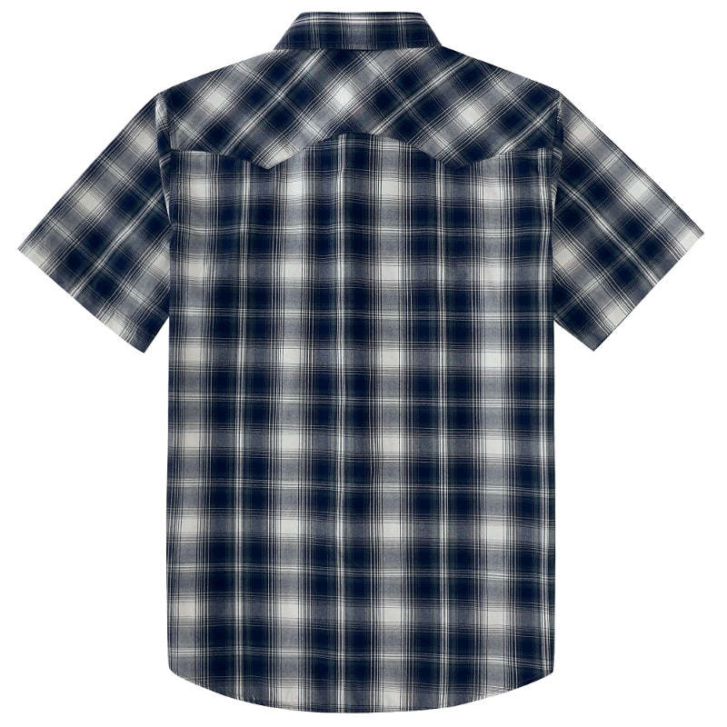 Dubinik? Men's Pearl Snap Sawtooth Pocket Western Plaid Shirt Short Sleeve#47019