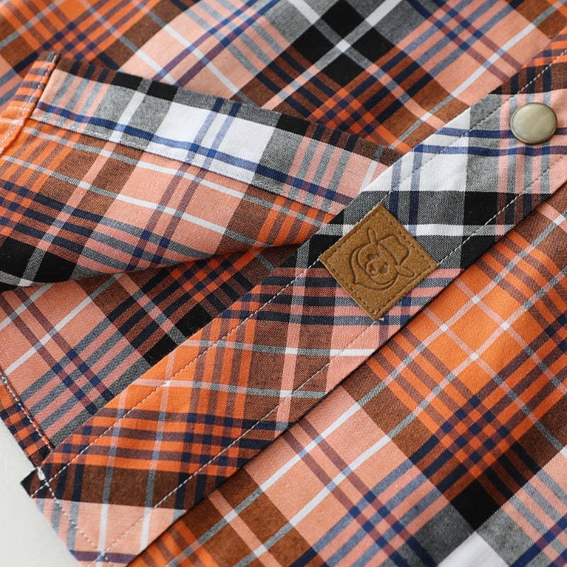 Dubinik? Men's Pearl Snap Sawtooth Pocket Western Plaid Shirt Short Sleeve#47014