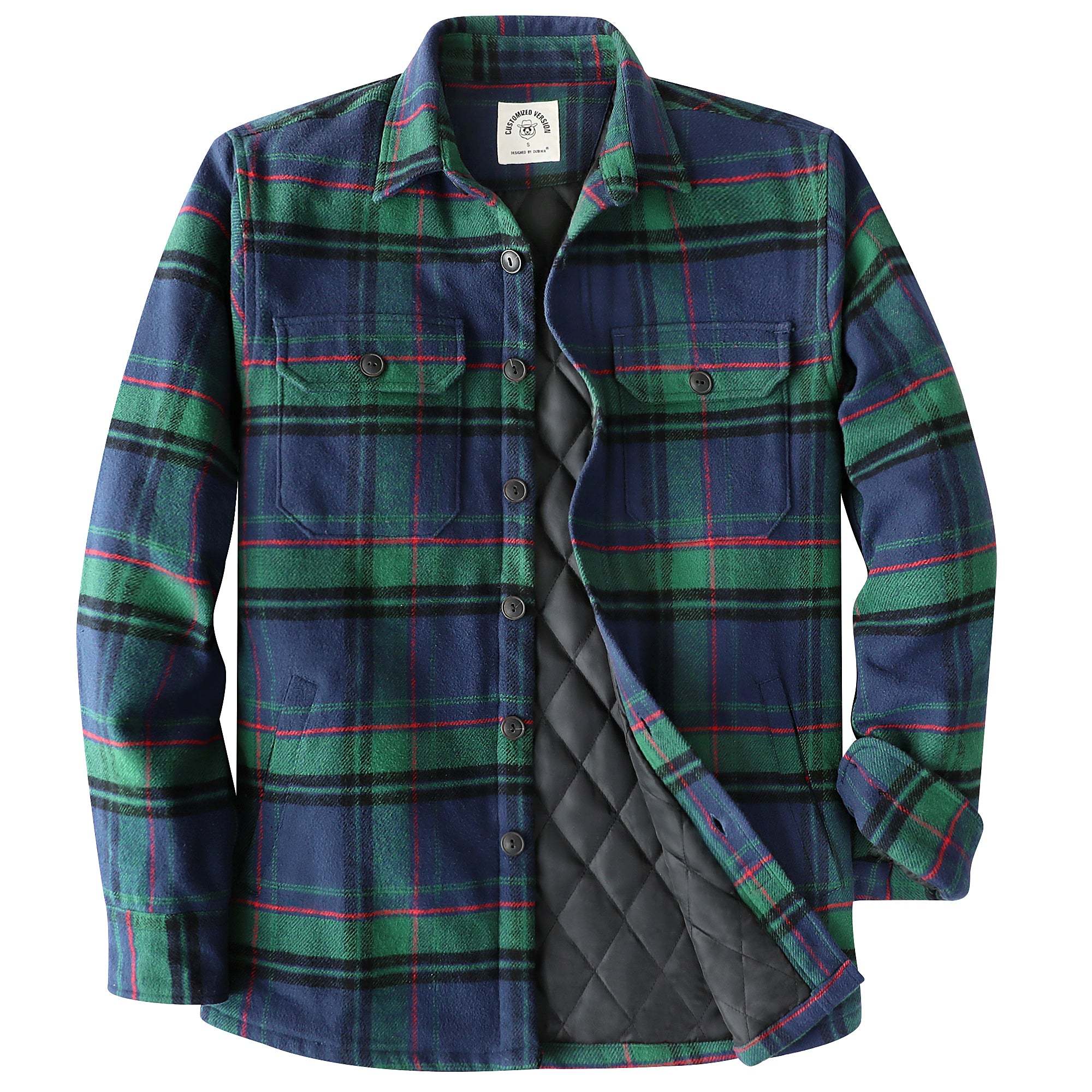 Dubinik? 10.8oz Mens Shacket Flannel Warm Lined Coats Lightweight Jacket Casual Green Plaid Flannel Shirt For Men Long Sleeve Button Down#0182016