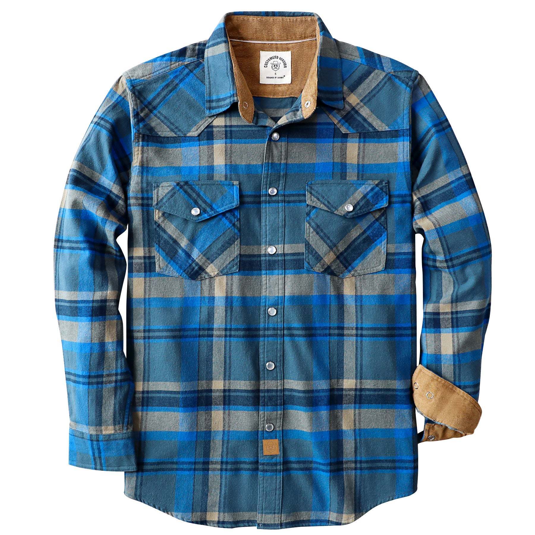 Dubinik? 6oz Men's Long Sleeve Pearl Snap Midweight Flannel Casual Western Cowboy Plaid Shirts 100% Cotton#36011