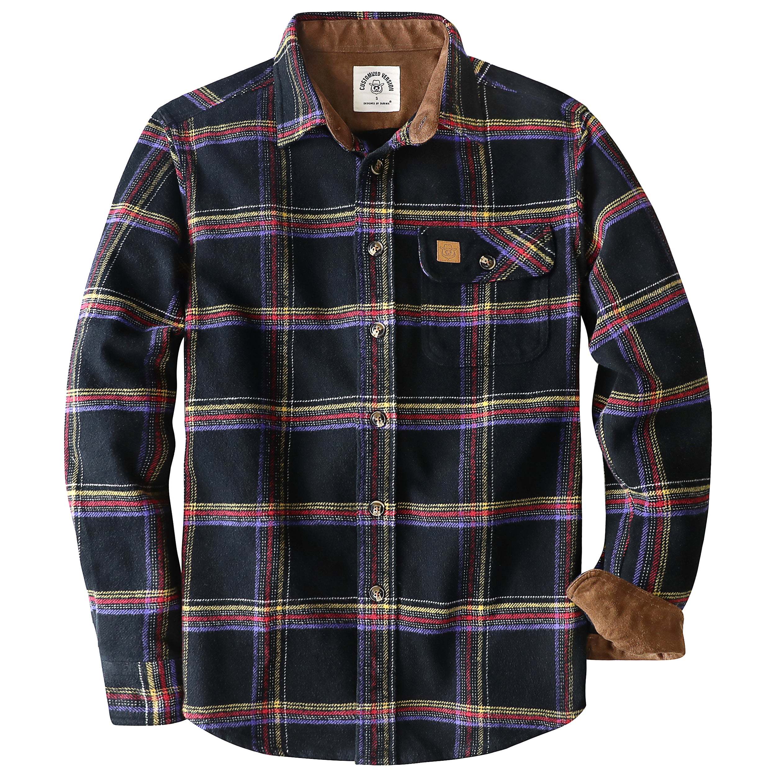 Dubinik? 10.8oz Ultra Heavyweight Flannel Shirt for Men Long Sleeve Casual Button Down Soft Pure Cotton Plaid Warm Suede Cuffs#0082007