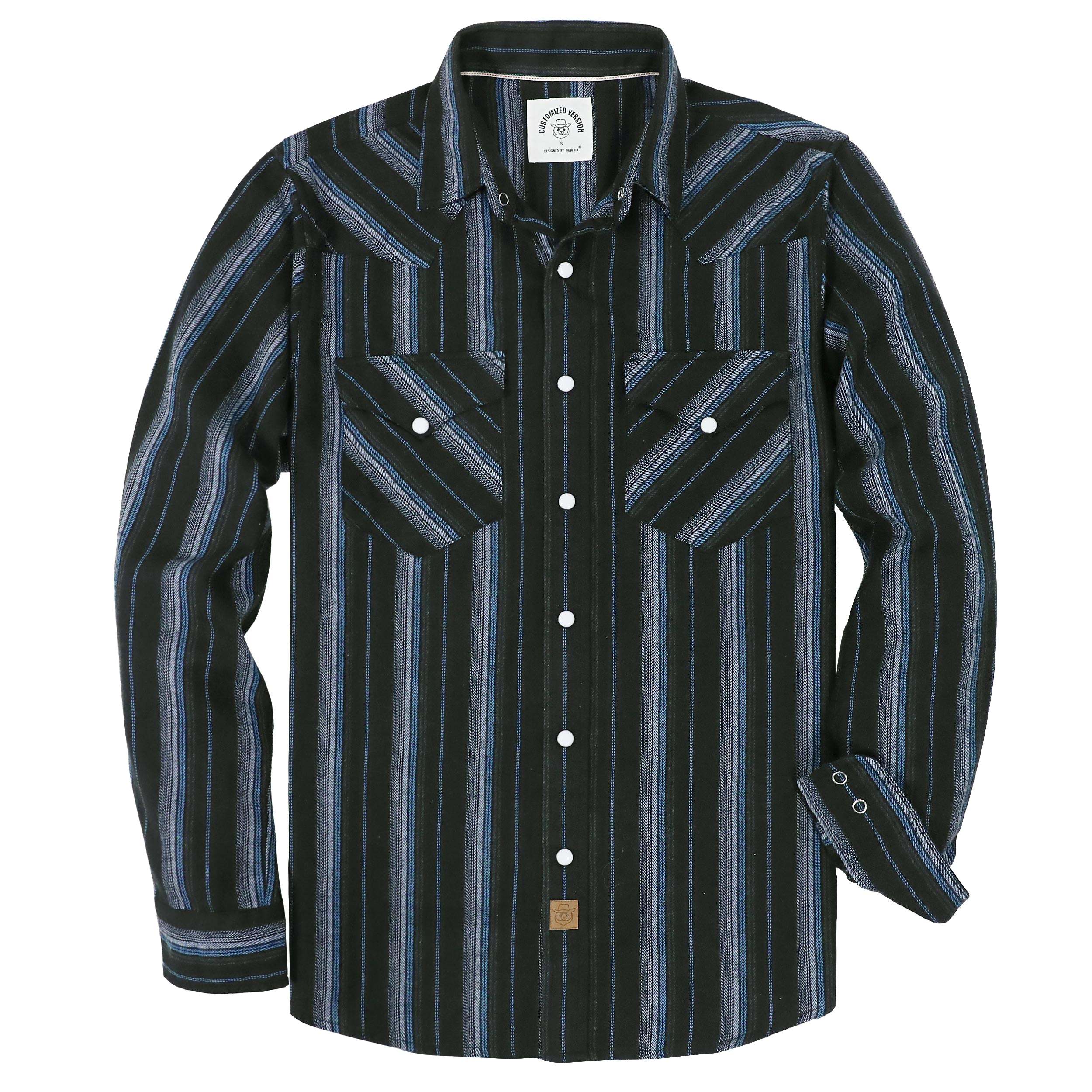 Dubinik? 6oz Flannel Shirt For Men Western Cowboy Pearl Snap Shirts For Men Long Sleeve Vintage Buttons Down Plaid Shirt #28506