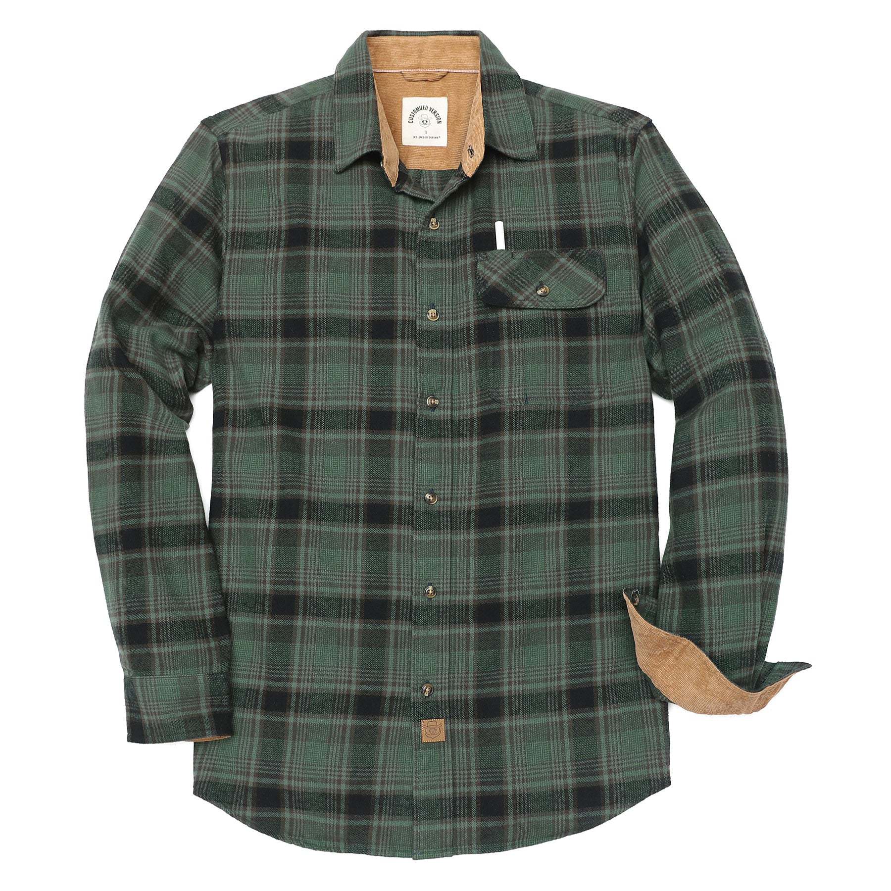 6oz Mens Midweight Green Flannel Shirts Long Sleeve Casual Button Down Brushed 100% Cotton Shirt#1014