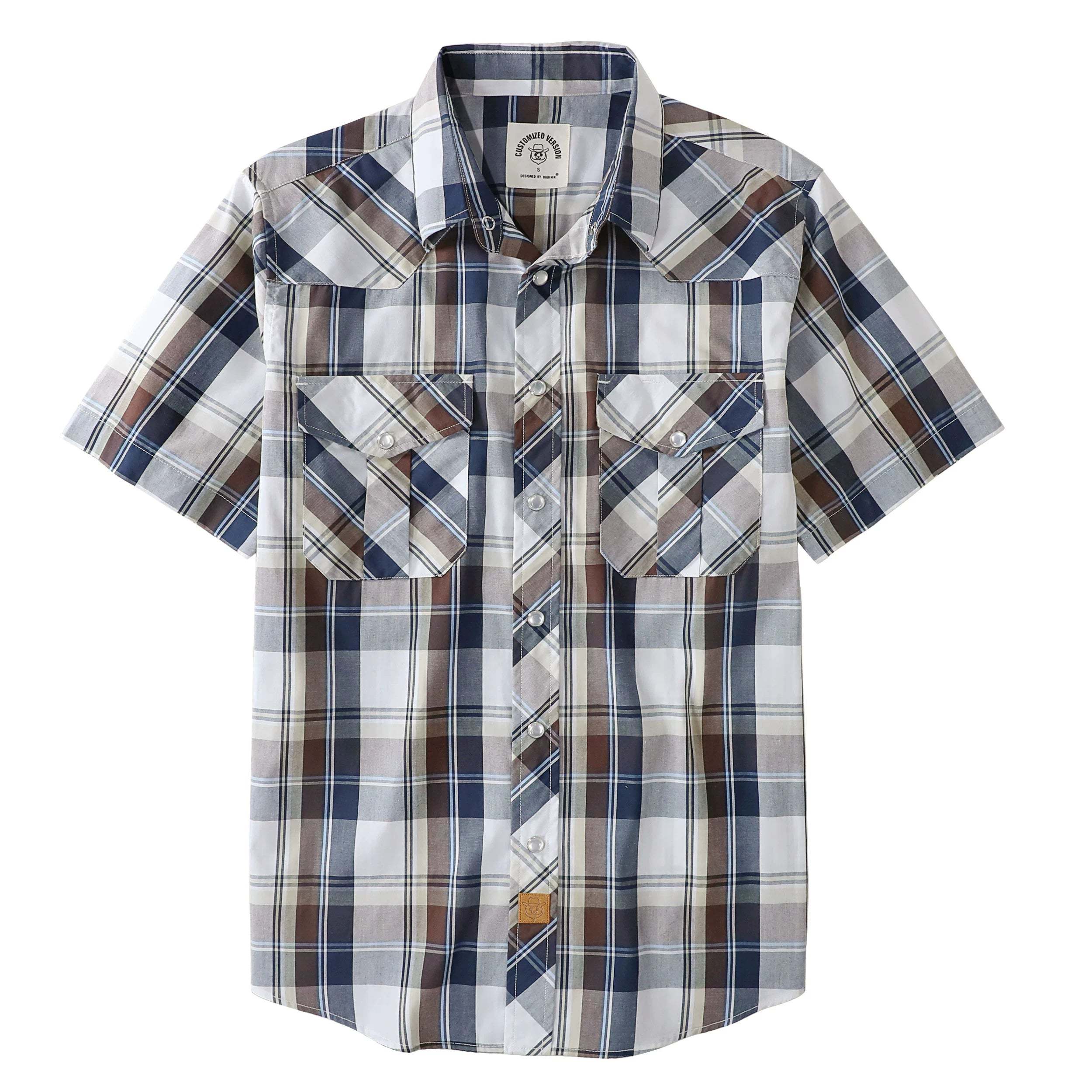 Dubinik? Western Shirts for Men Short Sleeve Plaid Pearl Snap Shirts for Men Button Up Shirt Cowboy Casual Work Shirt#41006
