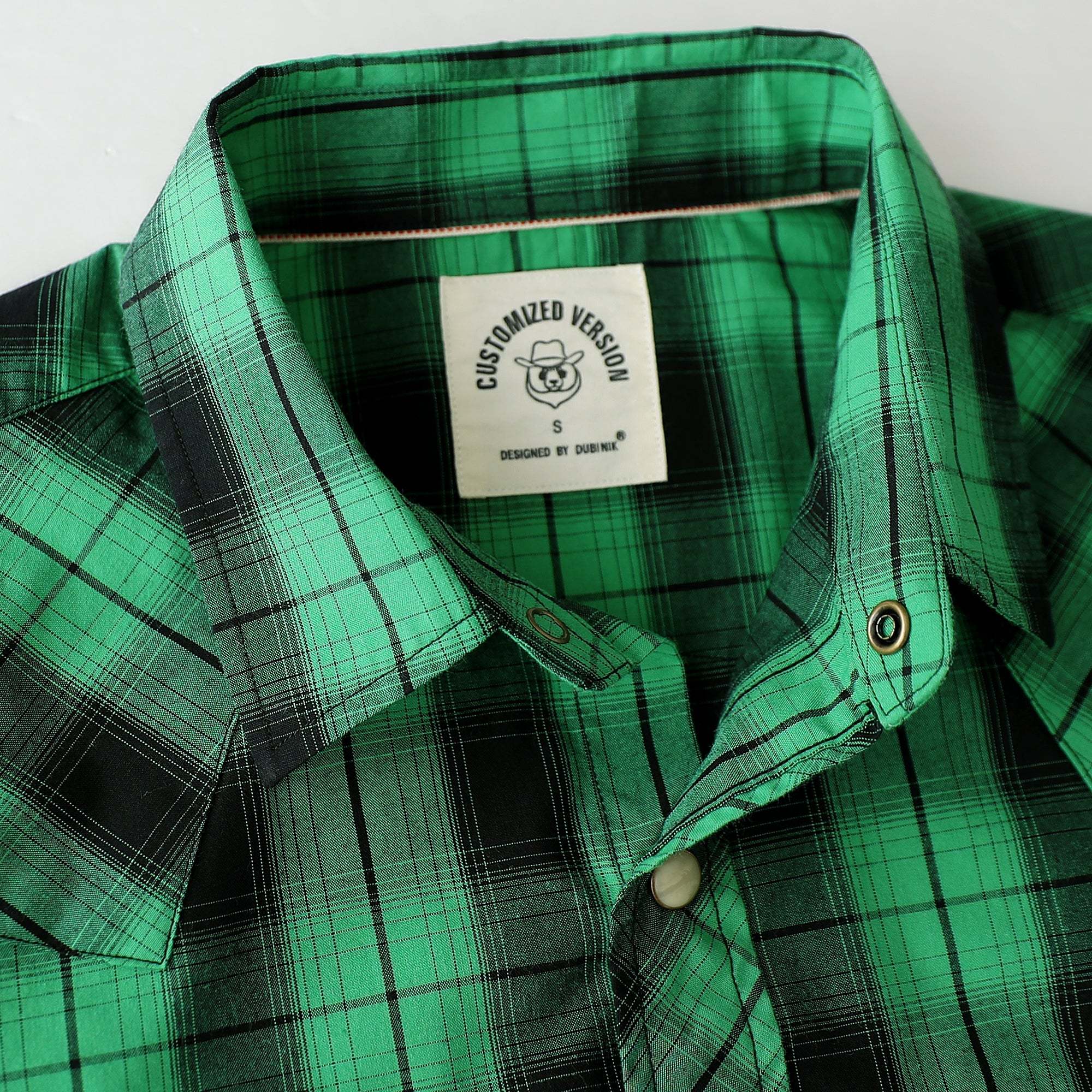 Dubinik? 4.1oz Pearl Snap Green Shirts For Men Long Sleeve Lightweight Casual Sawtooth Pocket Western Plaid Cowboy Cotton Vintage Work Shirt#48001