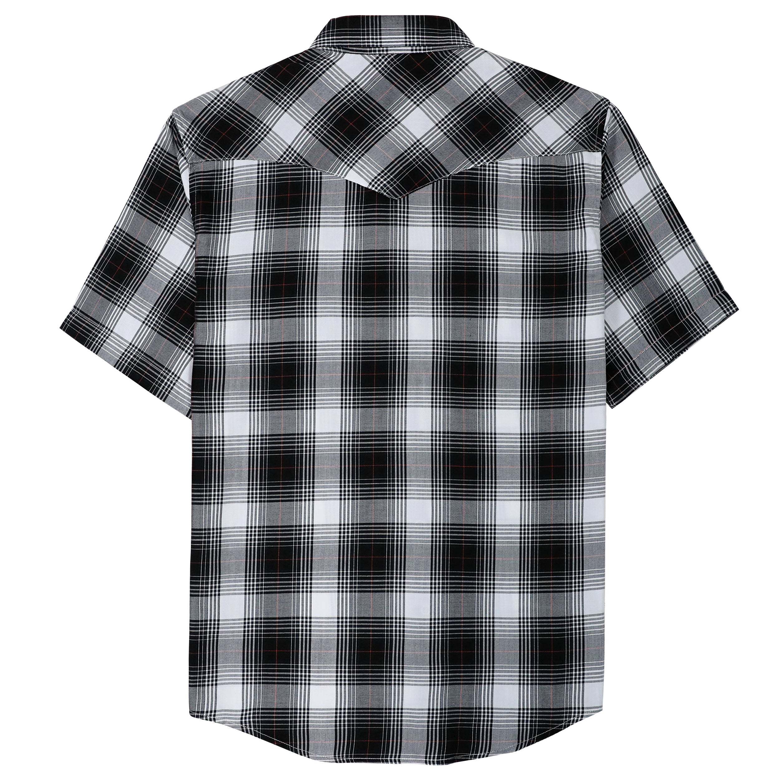 Dubinik?Bamboo Fiber Mens Shirts Short Sleeve Plaid Shirt Men Western Cowboy Pearl Snap Vintage Casual Plaid Shirt #2911
