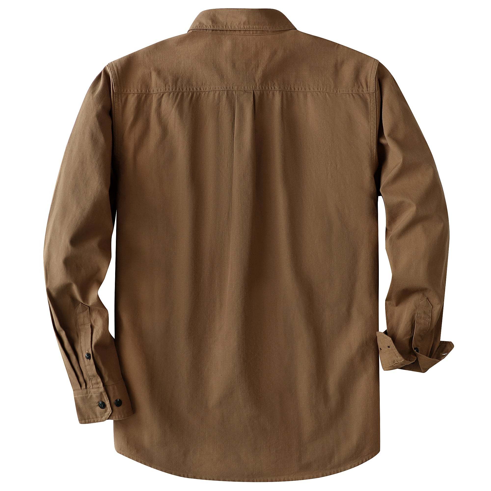 Dubinik? 5.5oz Dark Brown Chambray Long Sleeve Button-Front Closure Pocket Cotton Workshirt#58011