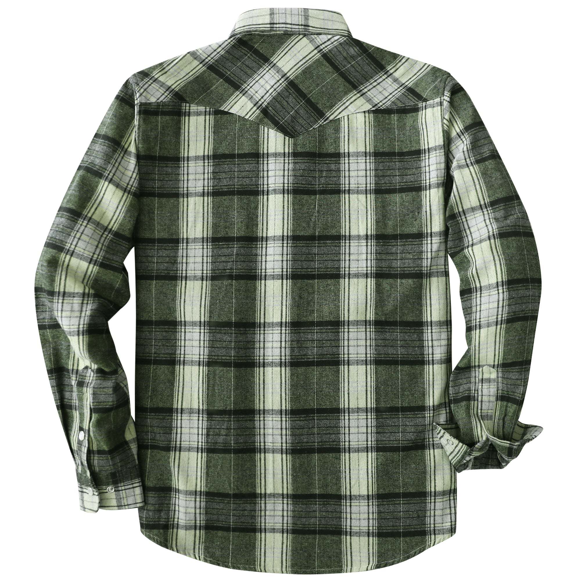 6oz Mens Green Flannel Long Sleeve Pearl Snap Buttons Western Cowboy Vintage Casual Shirts #2812
