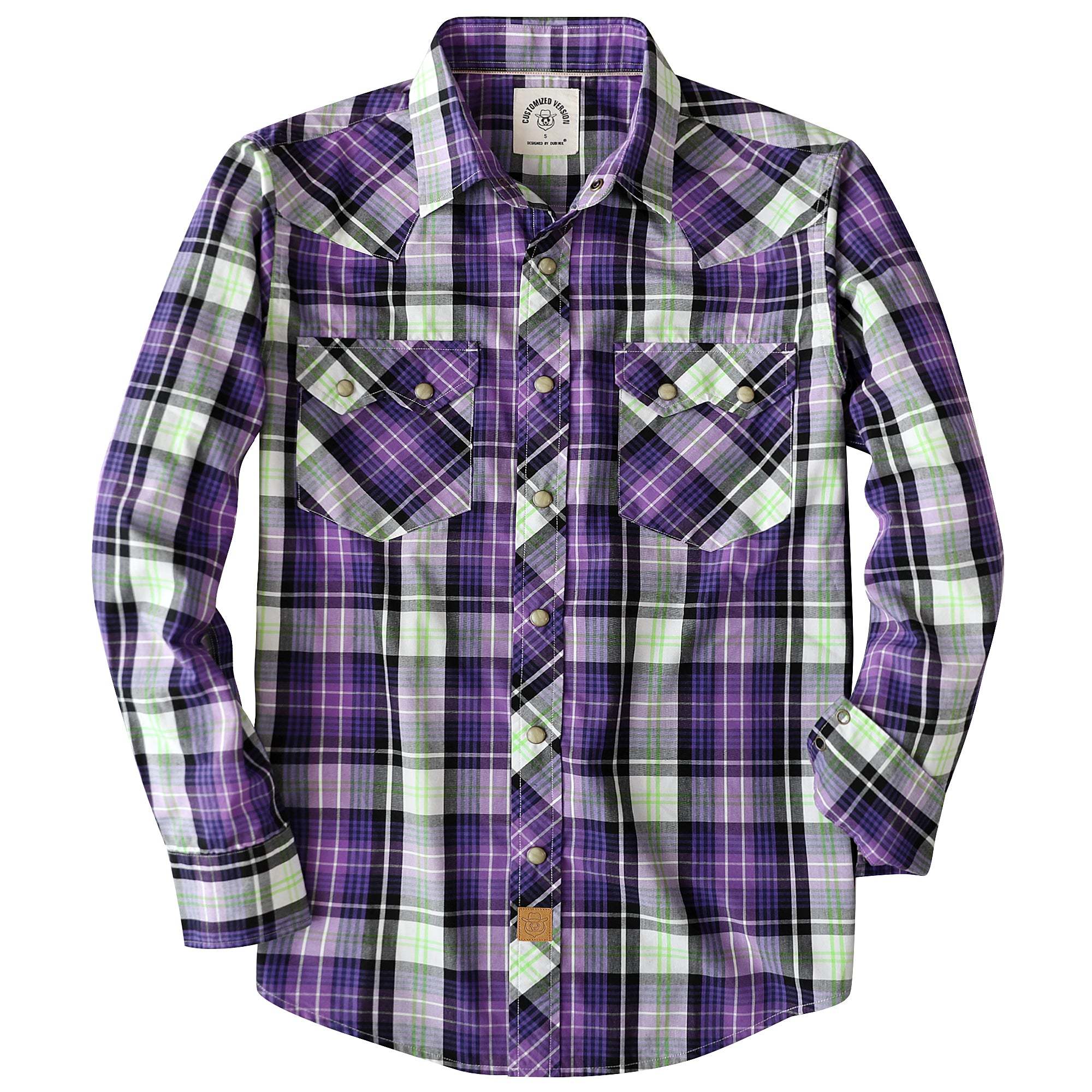 Dubinik? 4.1oz Pearl Snap Shirts For Men Long Sleeve Lightweight Casual Sawtooth Pocket Western Plaid Cowboy Cotton Vintage Work Shirt#48002