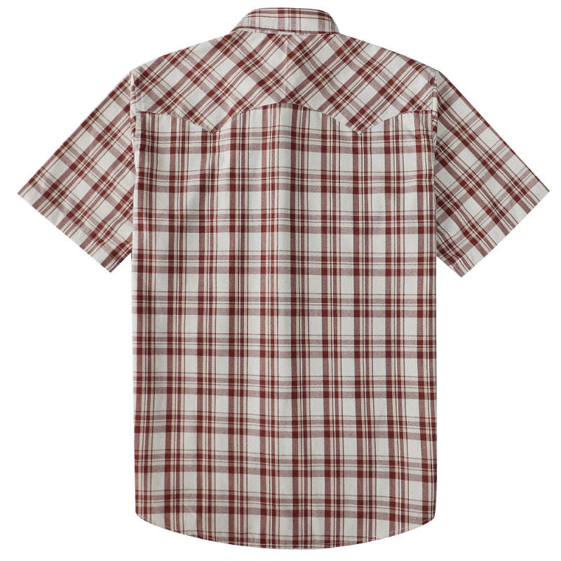 Dubinik? Men's Pearl Snap Sawtooth Pocket Western Plaid Shirt Short Sleeve#47013
