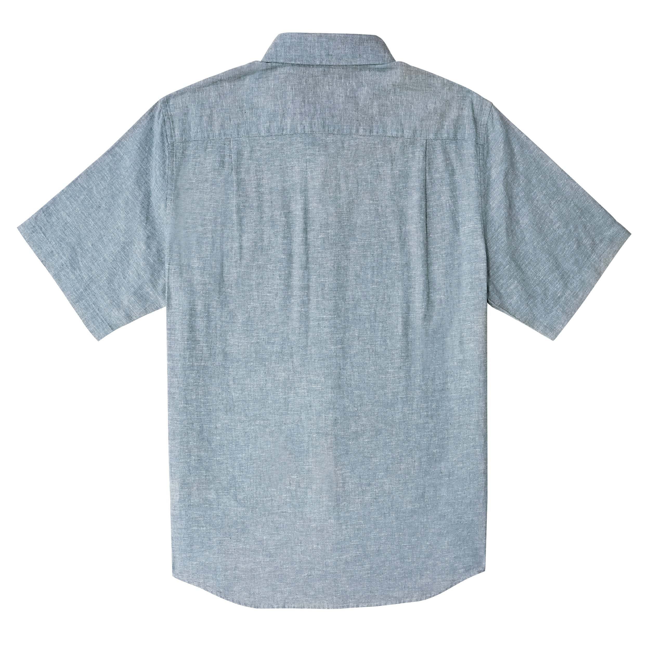 Dubinik Grey and  Blue Mens Short Sleeve Button Down Shirts 100% Cotton Plaid Casual Shirt with Pocket#0114