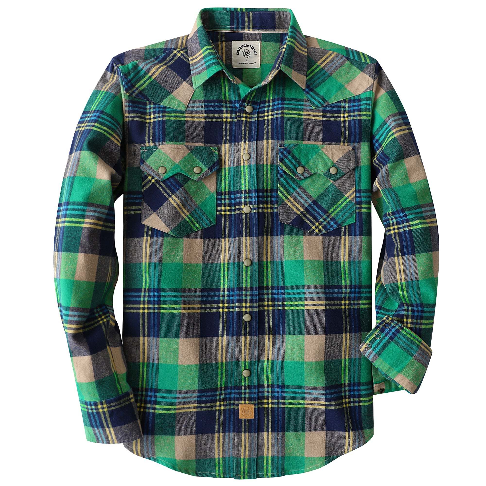 Dubinik? 6.3oz Green Flannel Shirt for Men Long Sleeve Casual Cozy Snap Button Western Plaid Shirts Soft Pure Cotton#37010