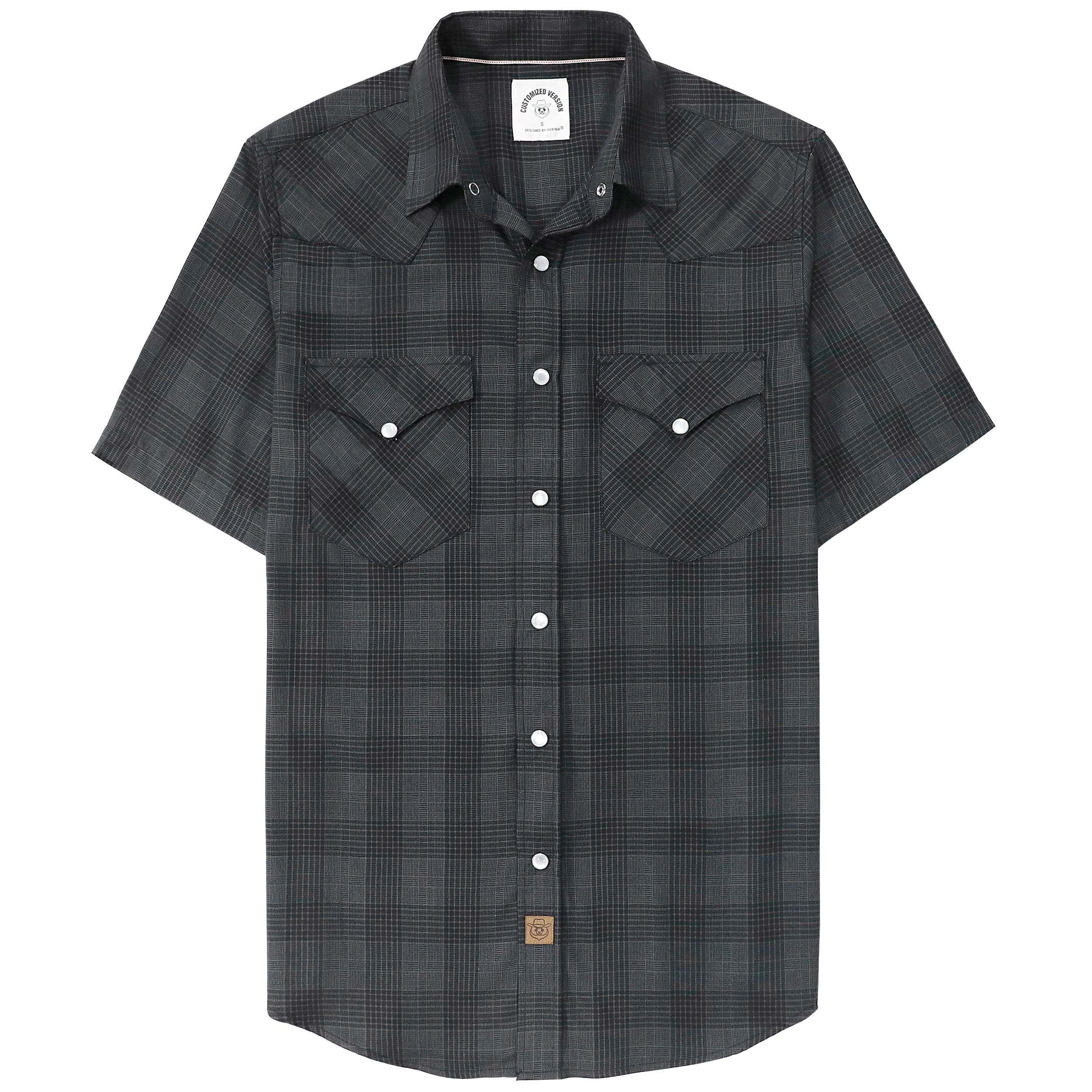 Dubinik?Bamboo Fiber Mens Shirts Short Sleeve Plaid Shirt Men Western Cowboy Pearl Snap Vintage Casual Plaid Shirt #29063