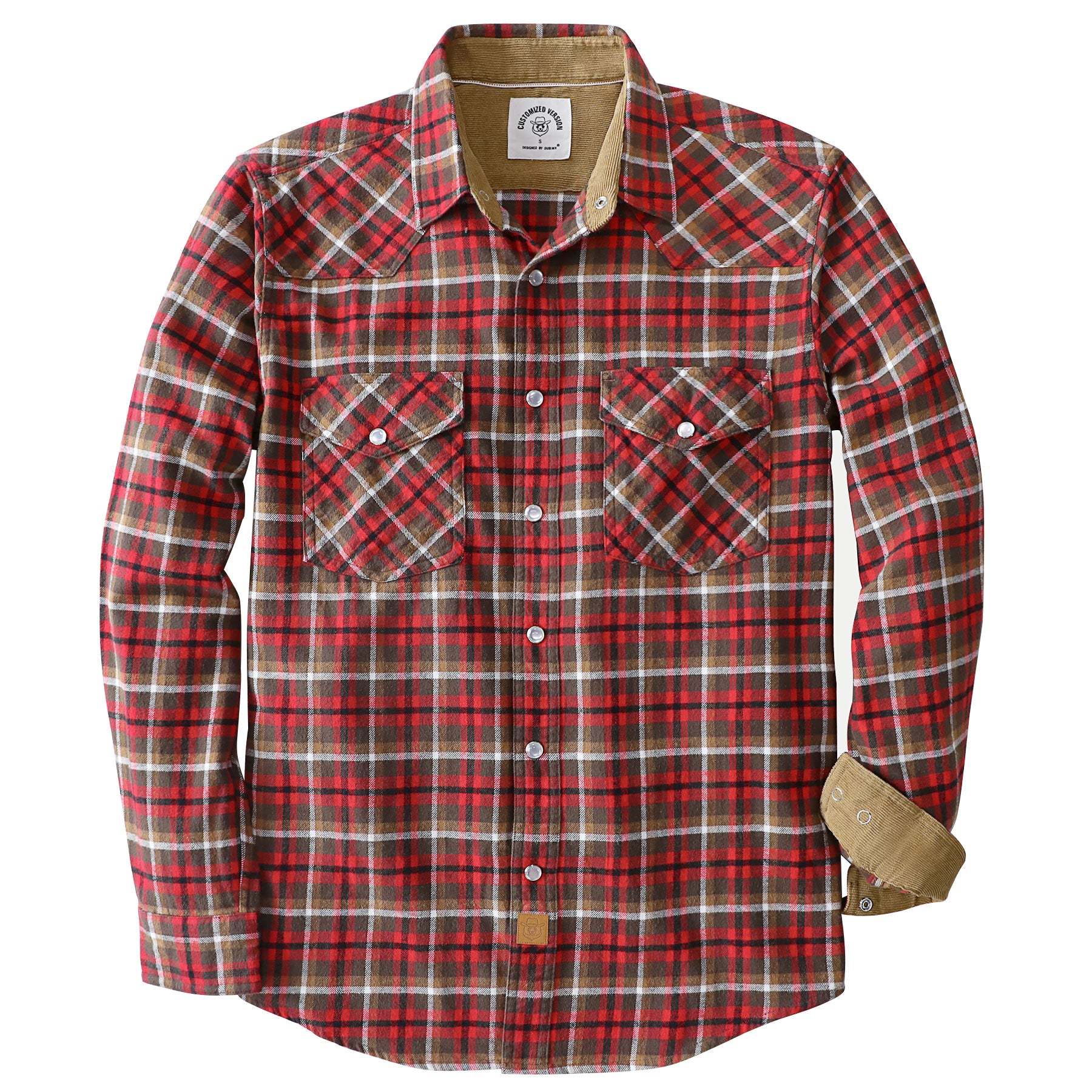 Dubinik? 6oz Men's Long Sleeve Pearl Snap Midweight Flannel Casual Western Cowboy Plaid Shirts 100% Cotton#36001
