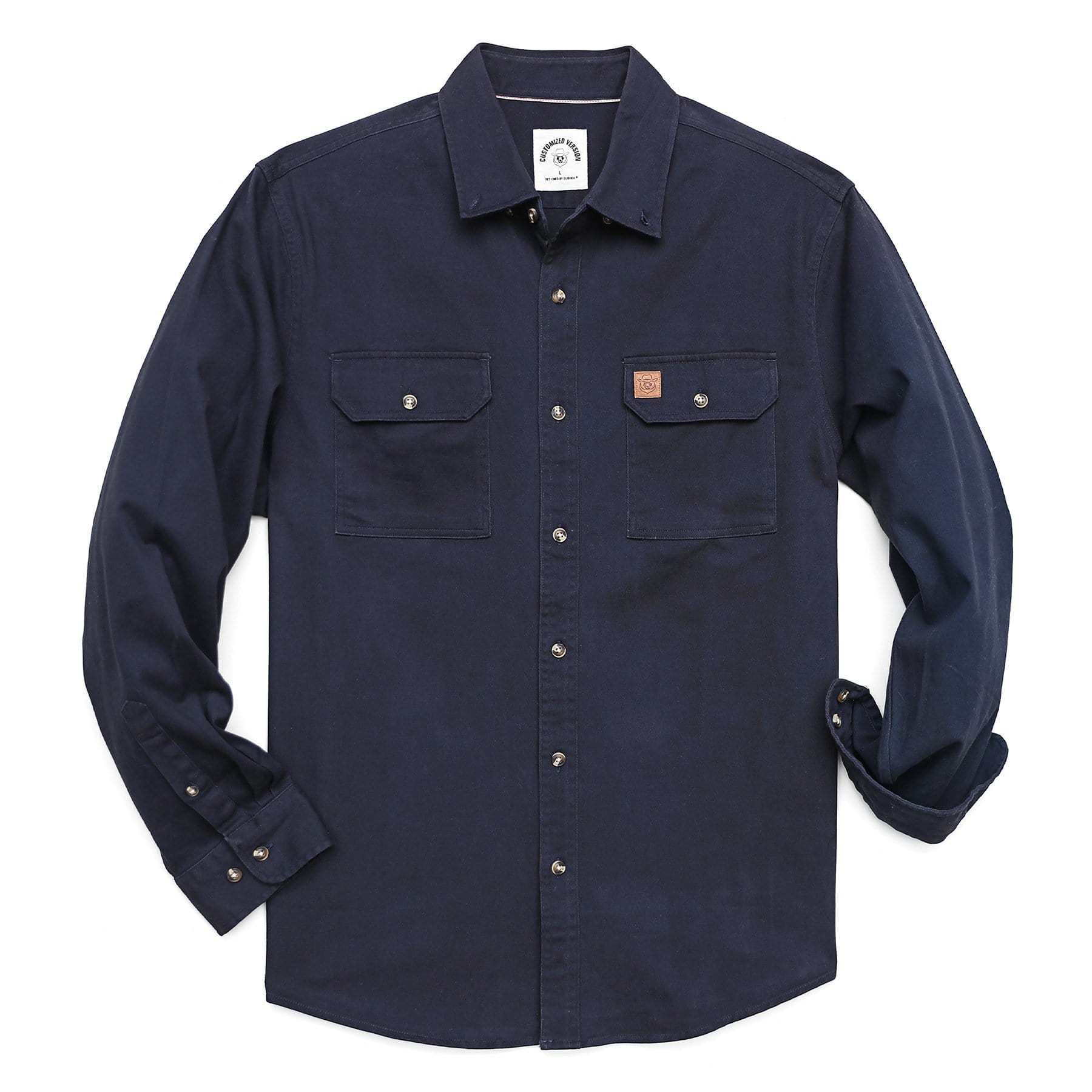 8oz Men's Navy Solid 100% cotton outdoor casual workwear pocket vintage shirt #1502