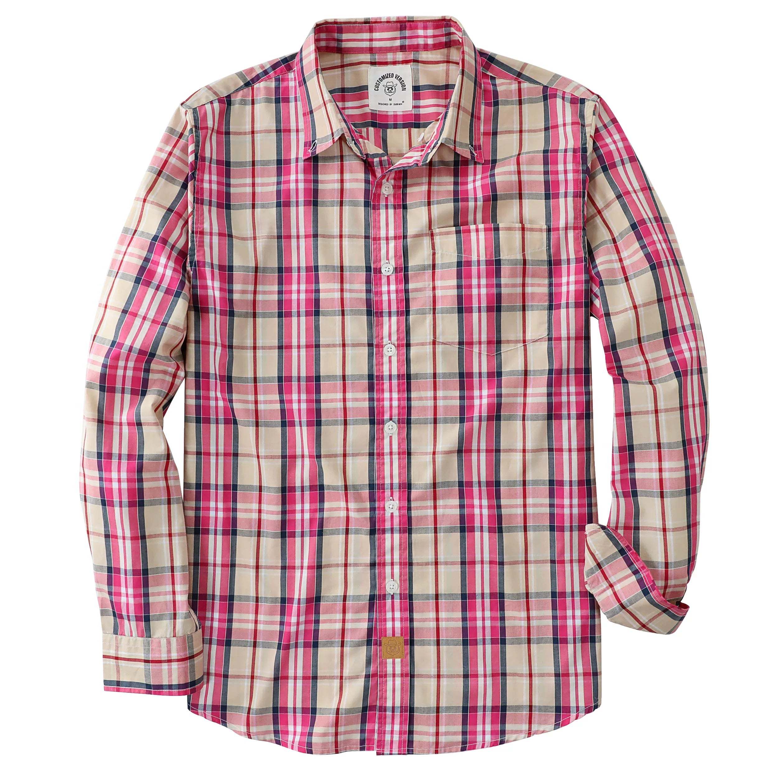 Dubinik? 3.2oz Mens Long Sleeve Casual Button Down Vintage Plaid Shirts#52023