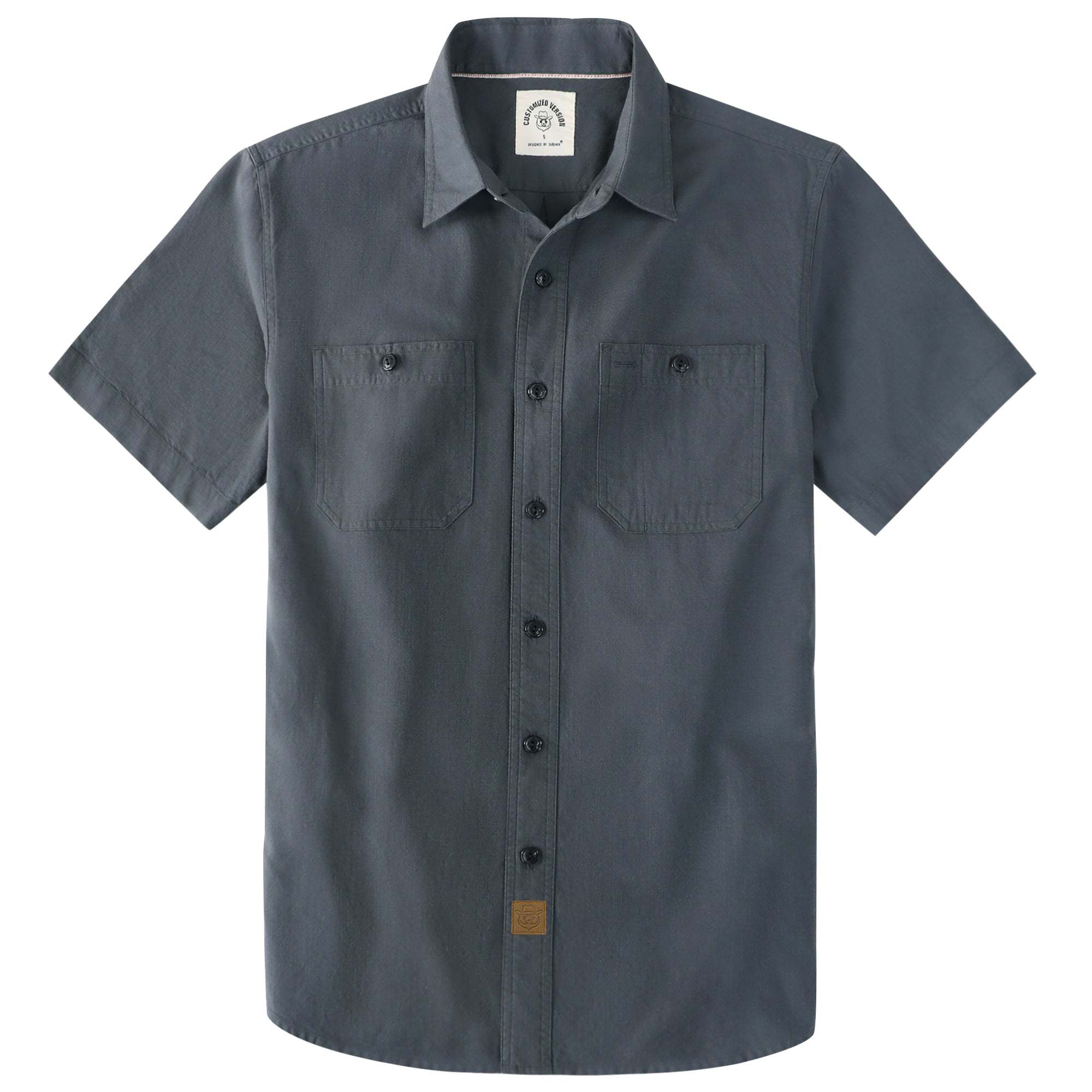Dubinik? Dark Gray Solid Mens Short Sleeve Button Down Casual Cotton Regular Fit Lightweight Pocket Chambray Mens Button Down Short Sleeve#0057016
