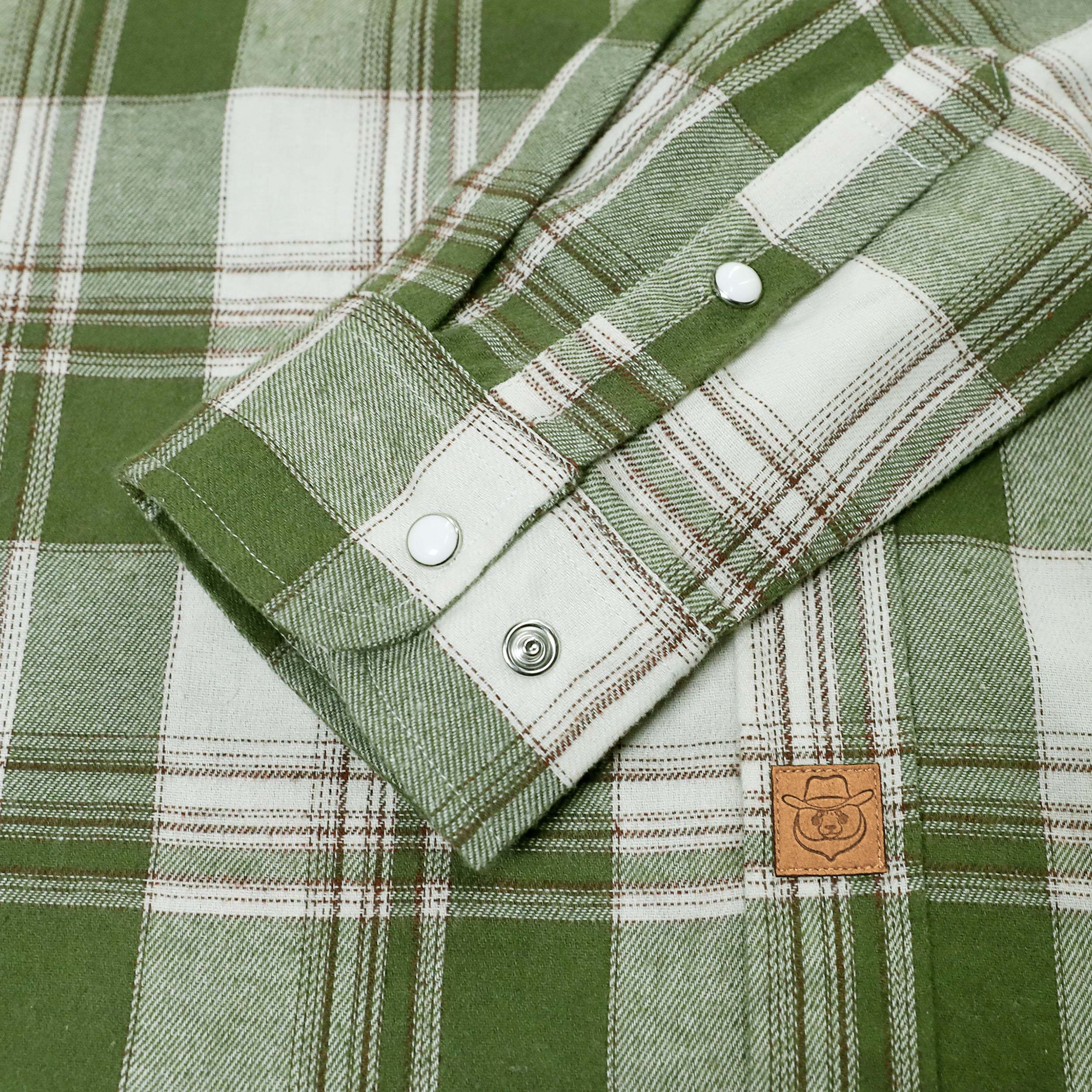 6oz Mens Green Flannel Long Sleeve Pearl Snap Buttons Western Cowboy Vintage Casual Shirts #2815