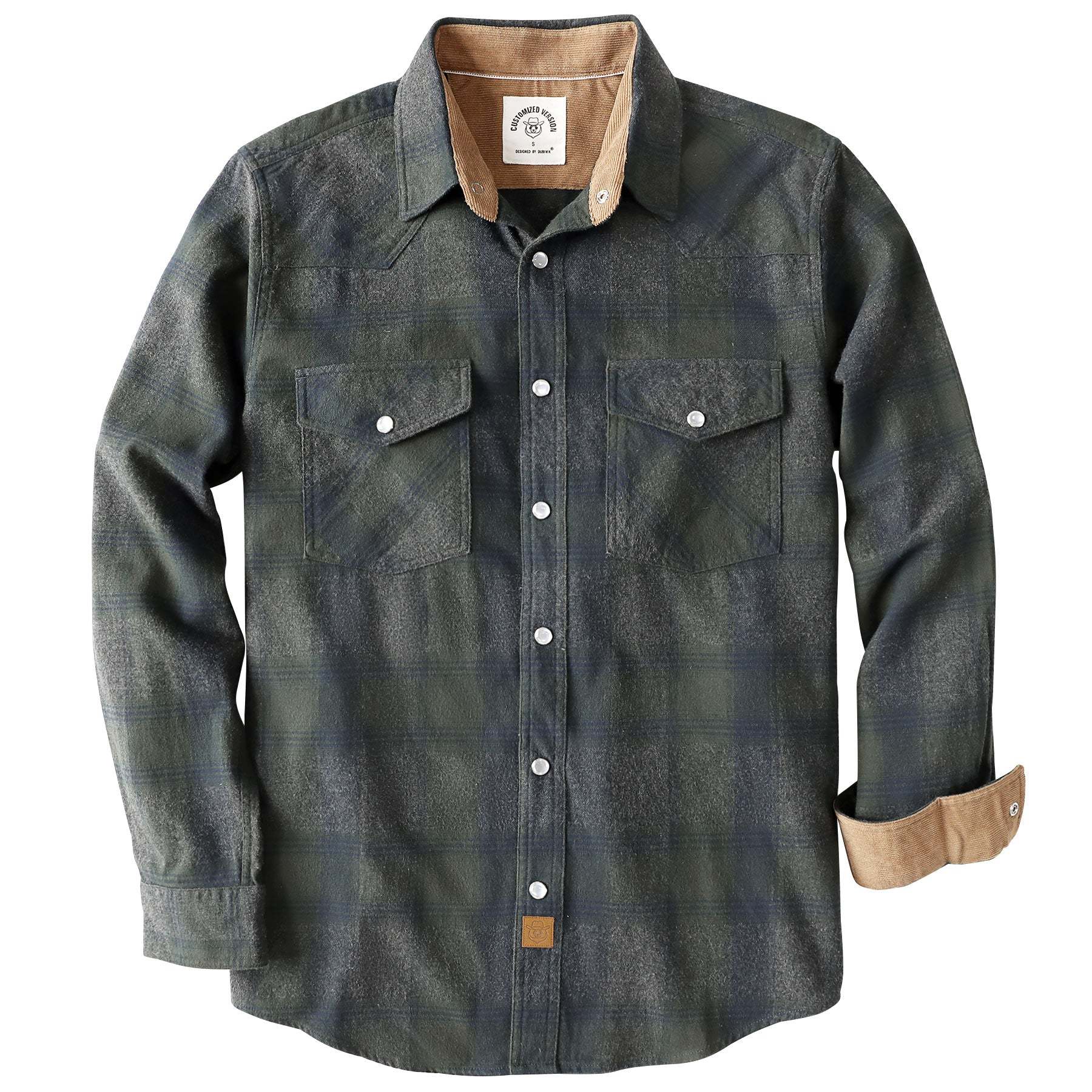 Dubinik? 6oz Men's Long Sleeve Pearl Snap Midweight Flannel Casual Western Cowboy Plaid Shirts 100% Cotton#36017
