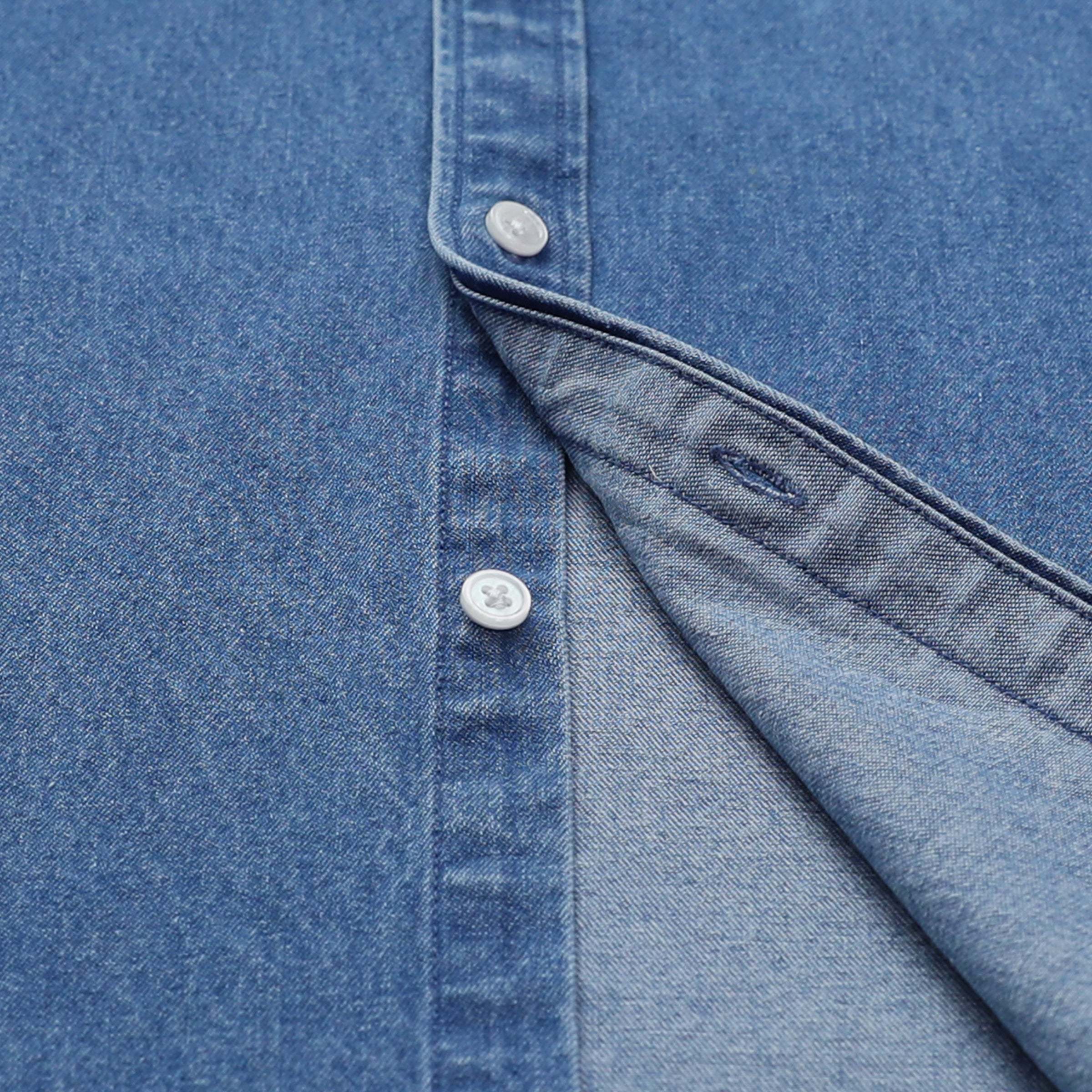 8.8oz Mens Denim Button Down Shirt Cotton Regular Fit Casual Work Shirts #4504