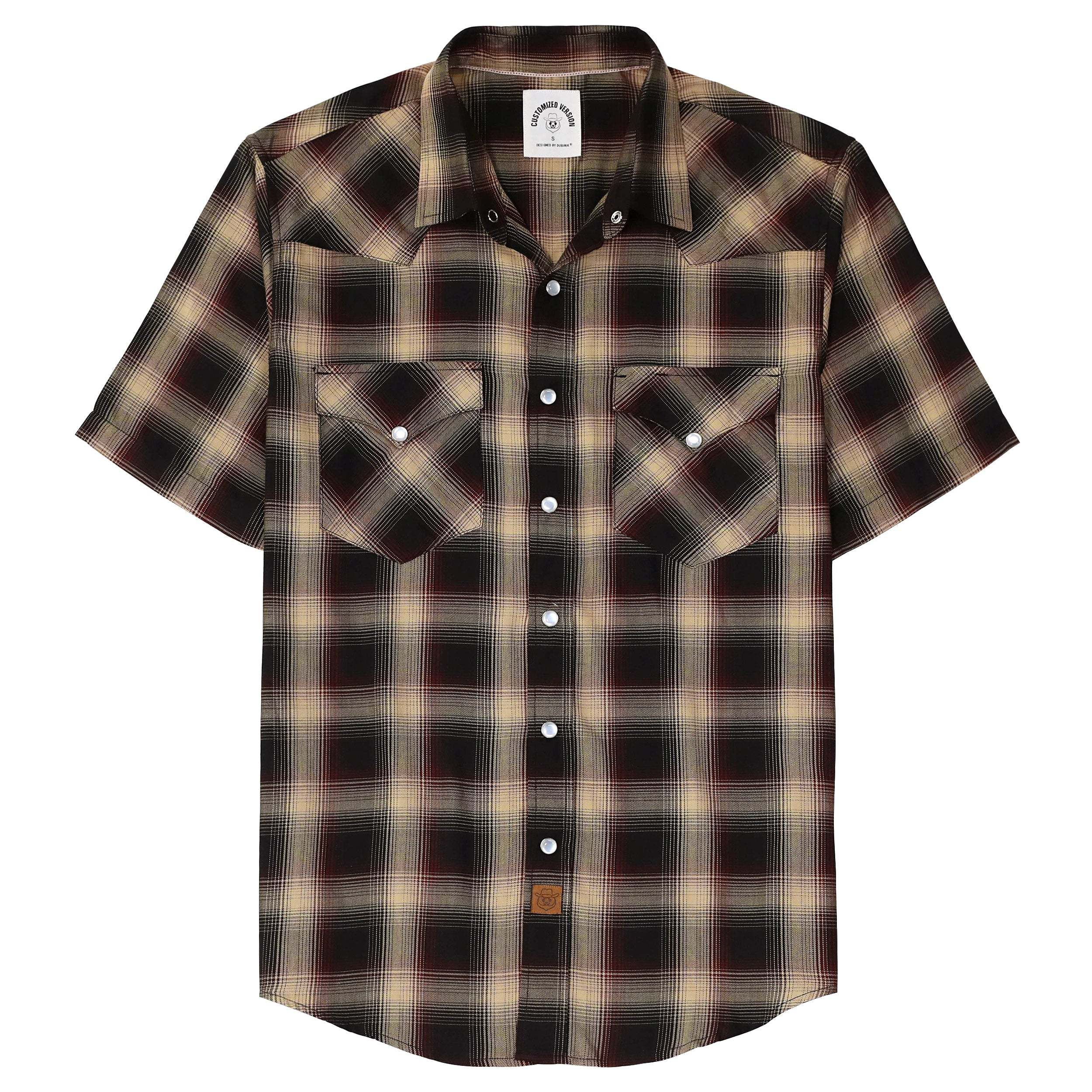 Dubinik?Bamboo Fiber Mens Shirts Short Sleeve Plaid Shirt Men Western Cowboy Pearl Snap Vintage Casual Plaid Shirt #2904