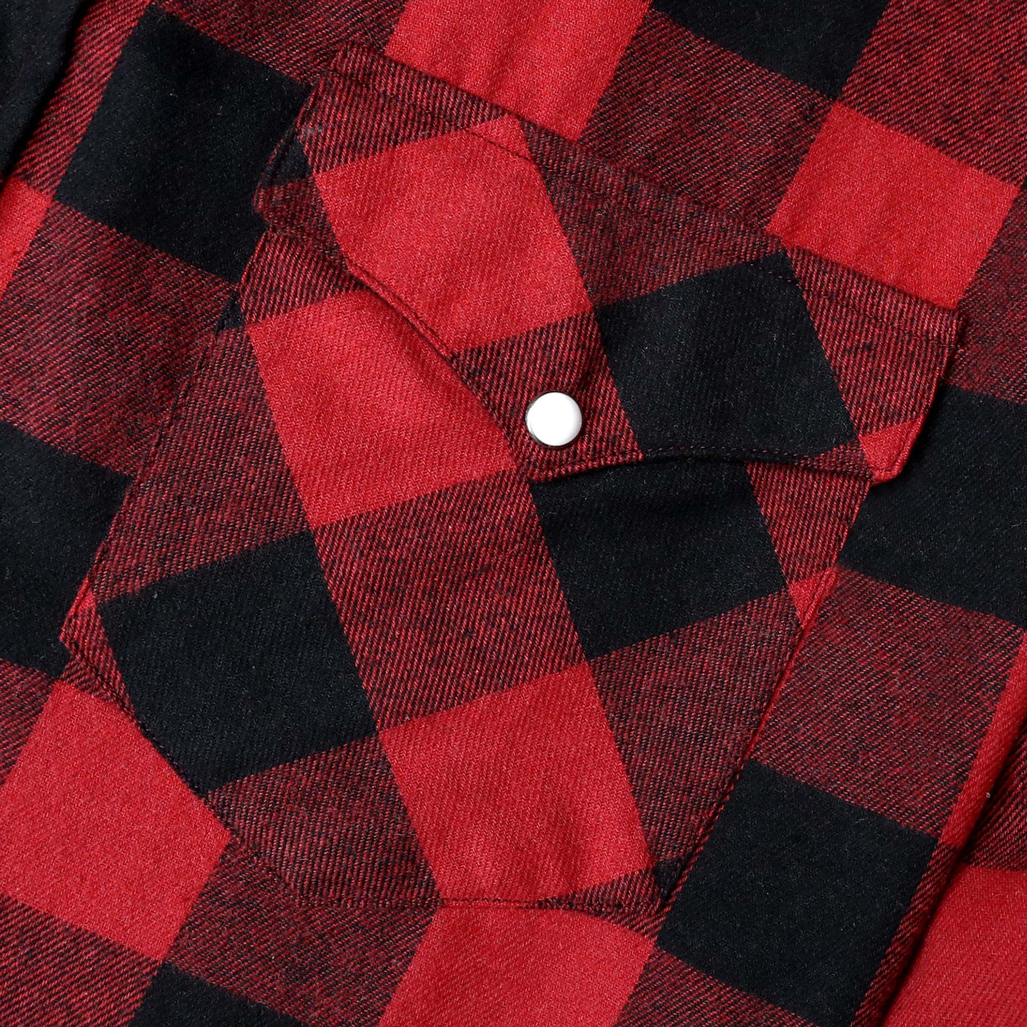 6oz Mens Buffalo Plaid Flannel Long Sleeve Pearl Snap Buttons Western Cowboy Vintage Casual Shirts #2802