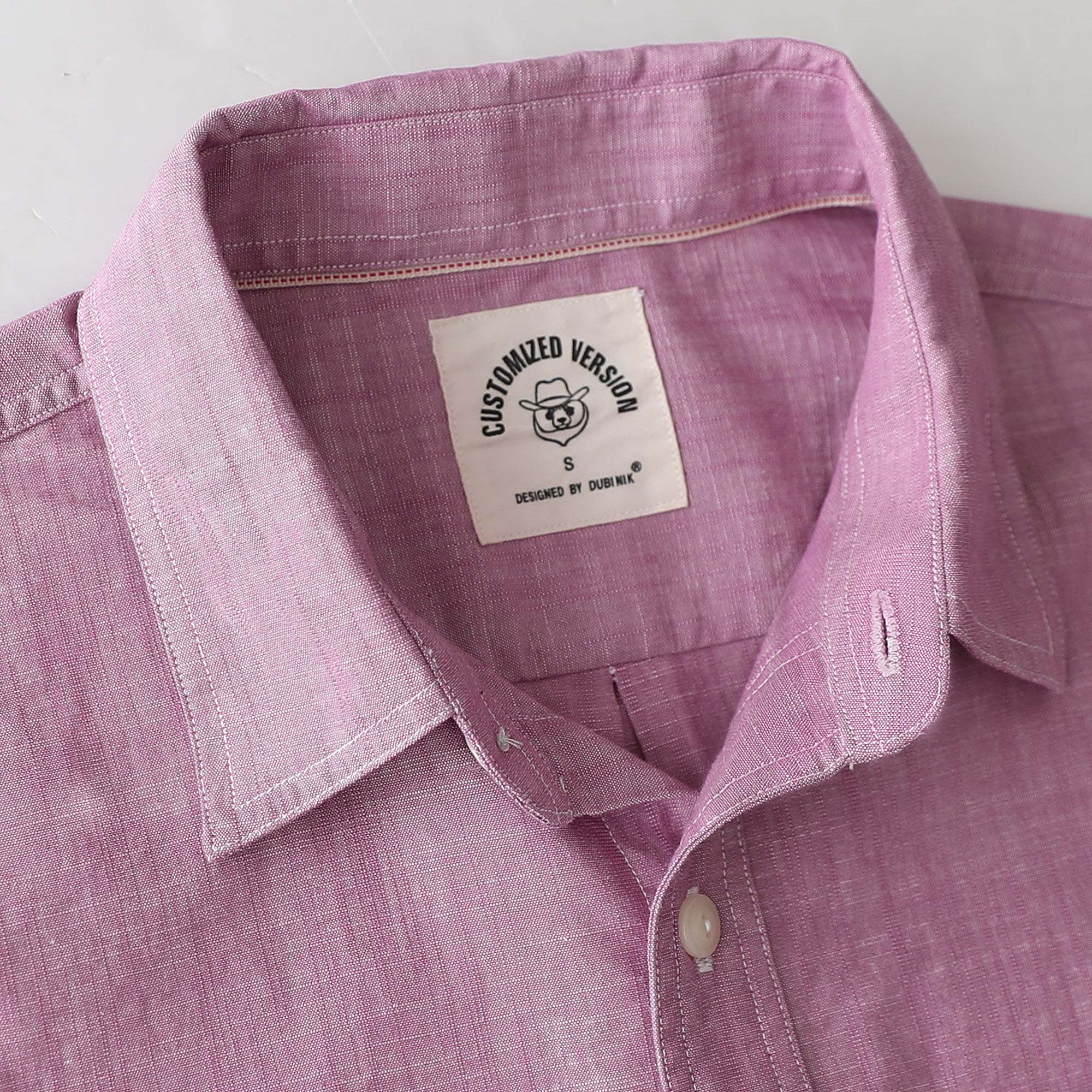 Dubinik? 5.5oz Dark Pink Chambray Long Sleeve Button-Front Closure Pocket Cotton Workshirt#58012