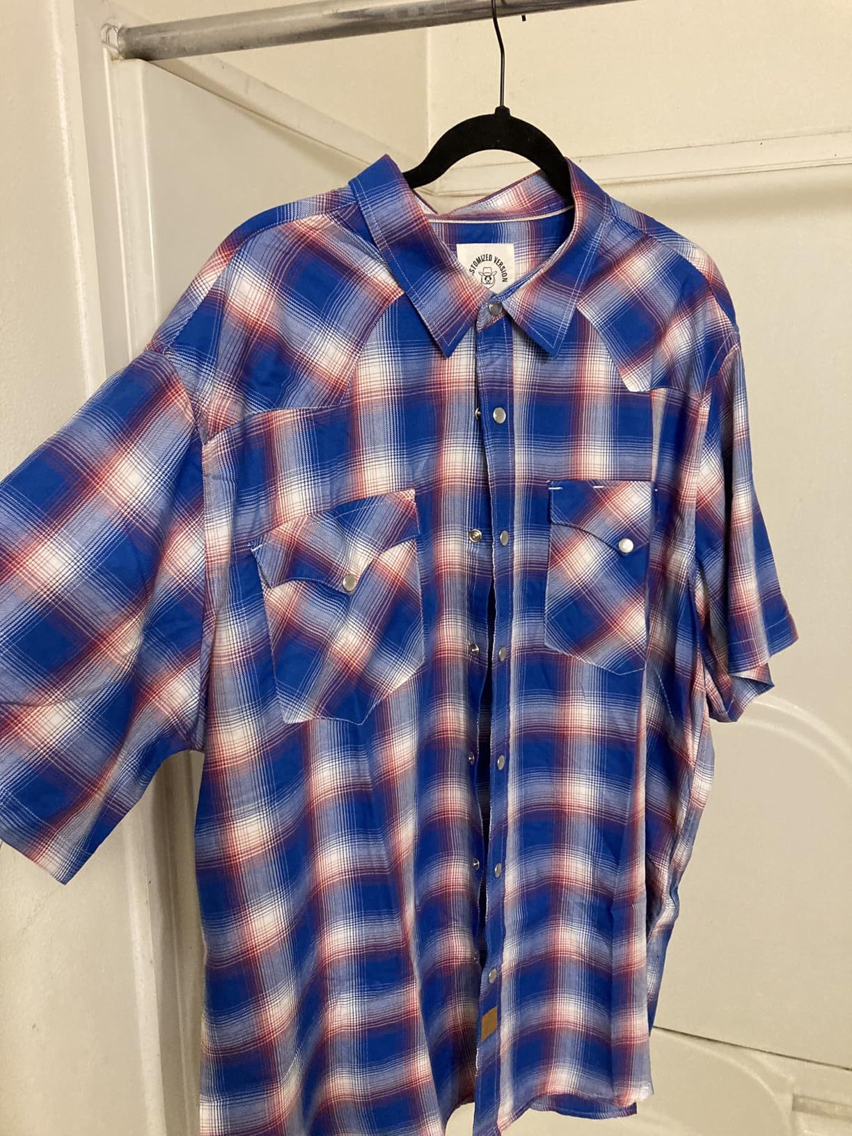 Dubinik?Bamboo Fiber Mens Shirts Short Sleeve Plaid Shirt Men Western Cowboy Pearl Snap Vintage Casual Plaid Shirt #2902