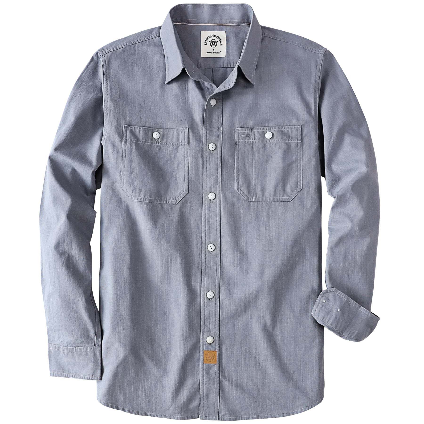 Dubinik? 5.5oz Gray Chambray Long Sleeve Button-Front Closure Pocket Cotton Workshirt#58006