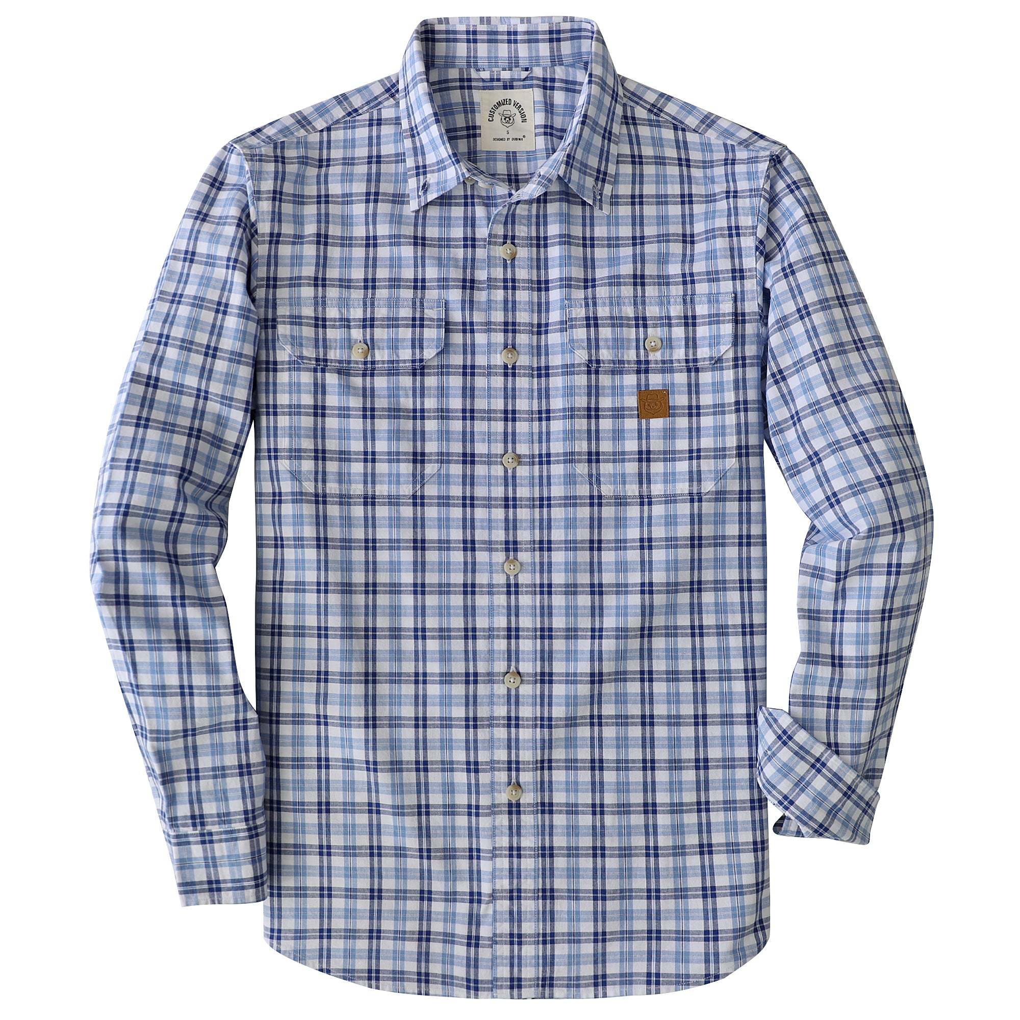 Dubinik? 4.6oz Mens Lightweight Pure Cotton Long Sleeve Button Down Plaid Shirt#101811