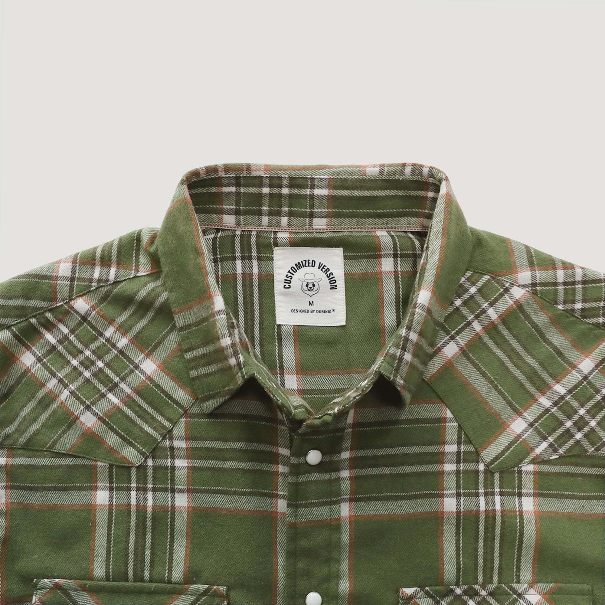 6oz Mens Army Green Flannel Long Sleeve Pearl Snap Buttons Western Cowboy Vintage Casual Shirts #2808