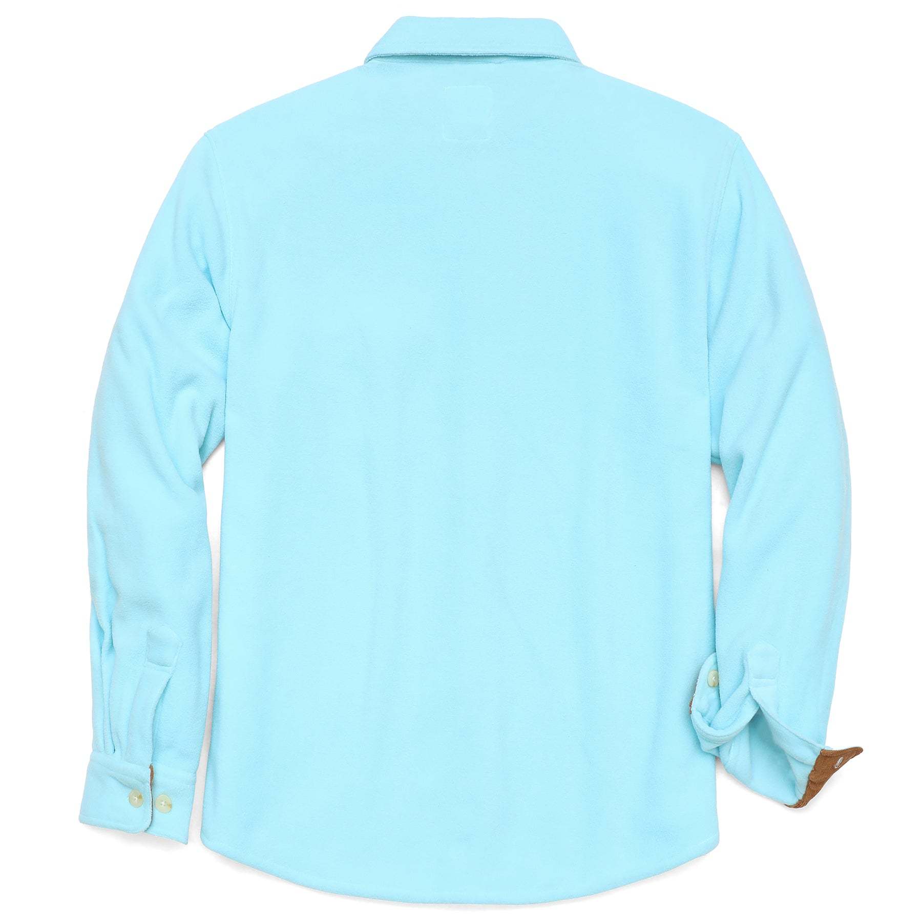Mens Long Sleeve Sky Blue Solid Fleece Shirt Casual Button Down Light-in-weight Shirt #0243