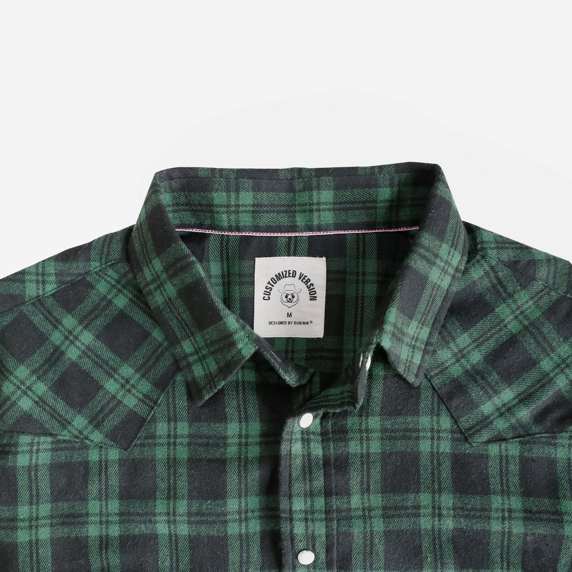 6oz Mens Green Flannel Long Sleeve Pearl Snap Buttons Western Cowboy Vintage Casual Shirts #2807