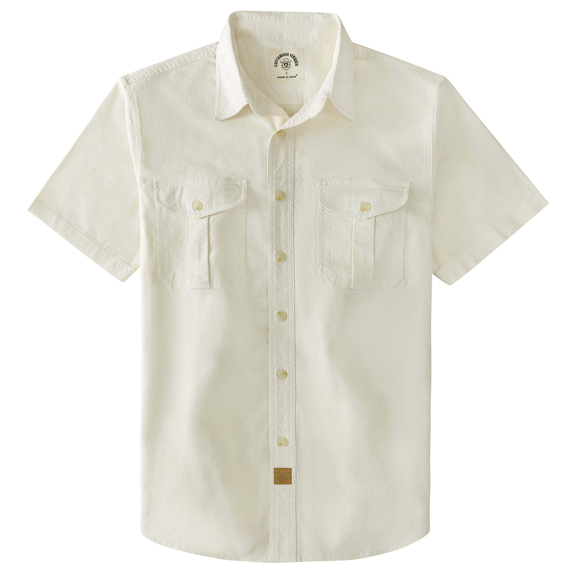 Dubinik? Mens Short Sleeve Button Down Shirts Two Pocket Vintage Mens Work Shirt Beige Cotton Mens Shirts Casual with Stretch#0055009