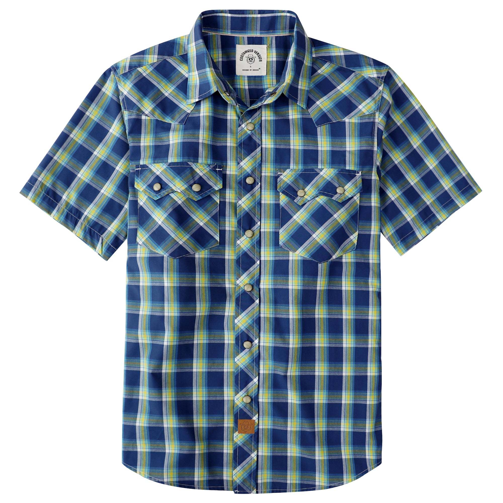 Dubinik? Men's Pearl Snap Sawtooth Pocket Western Plaid Shirt Short Sleeve#47017