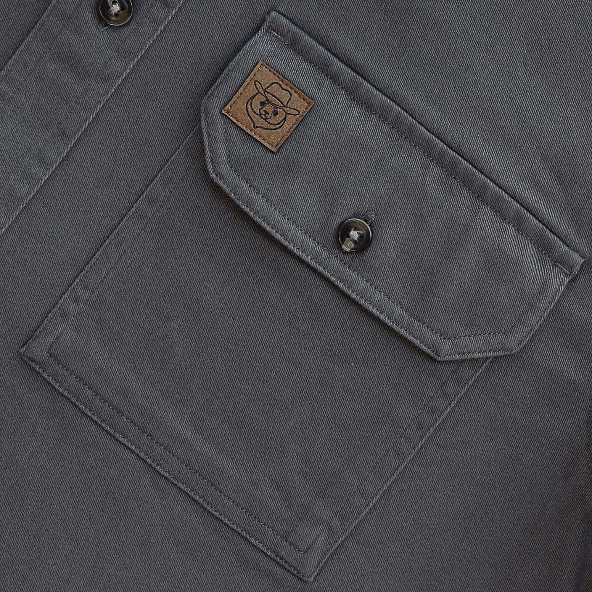 8oz Men's Light gray Solid 100% cotton outdoor casual workwear pocket vintage shirt #1505